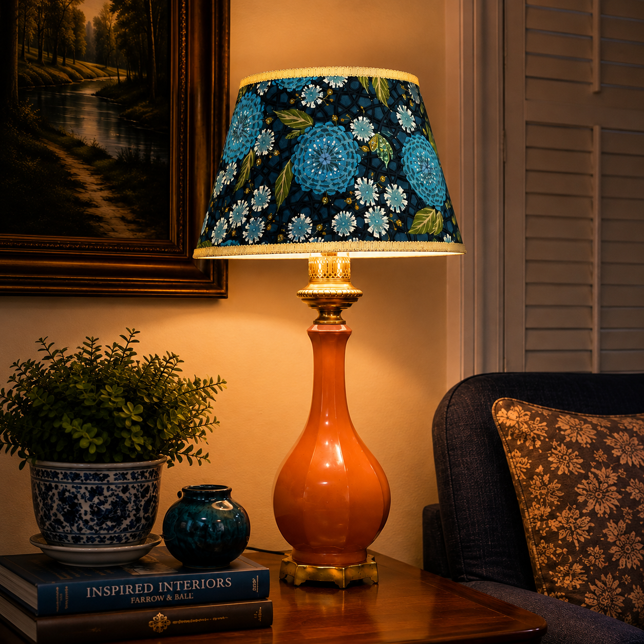 Vintage Peach Ceramic Table Lamp French Style Brass Base Hollywood Regency 28.5”