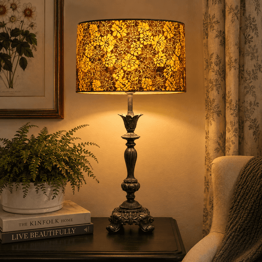 Vintage Hollywood Regency Ornate Cast Metal Table Lamp 31” Tall