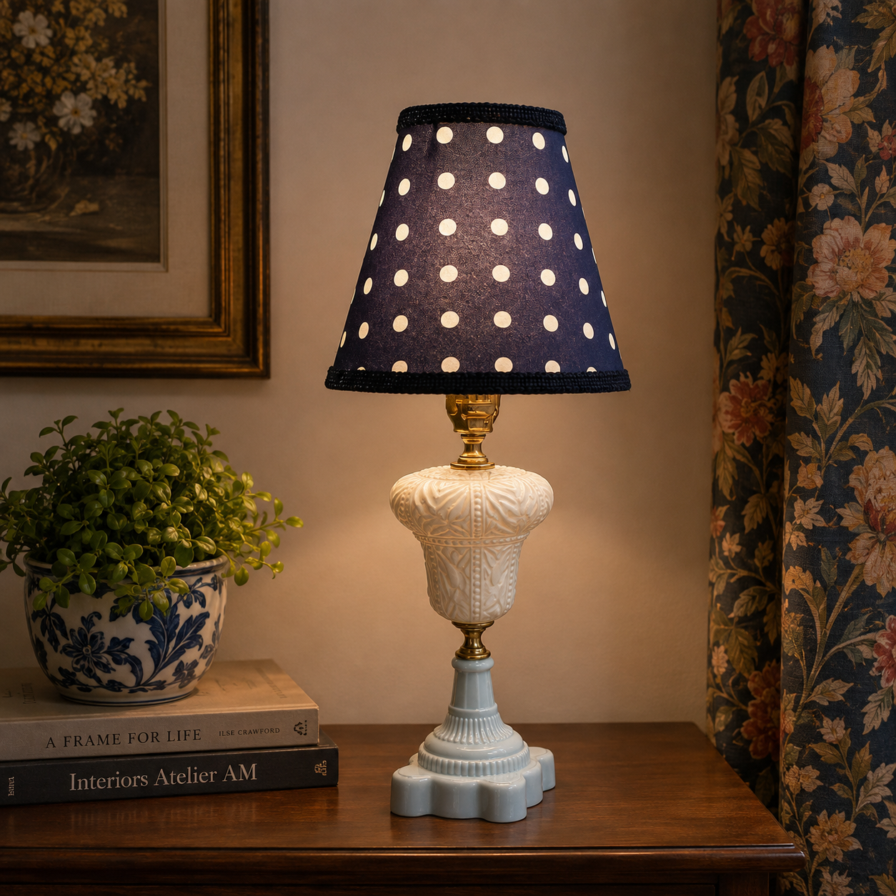 Vintage White Milk Glass Table Lamp | Frosted Glass Accent Lamp | Cottage, Cottagecore, Farmhouse, Traditional Decor | Rewired
