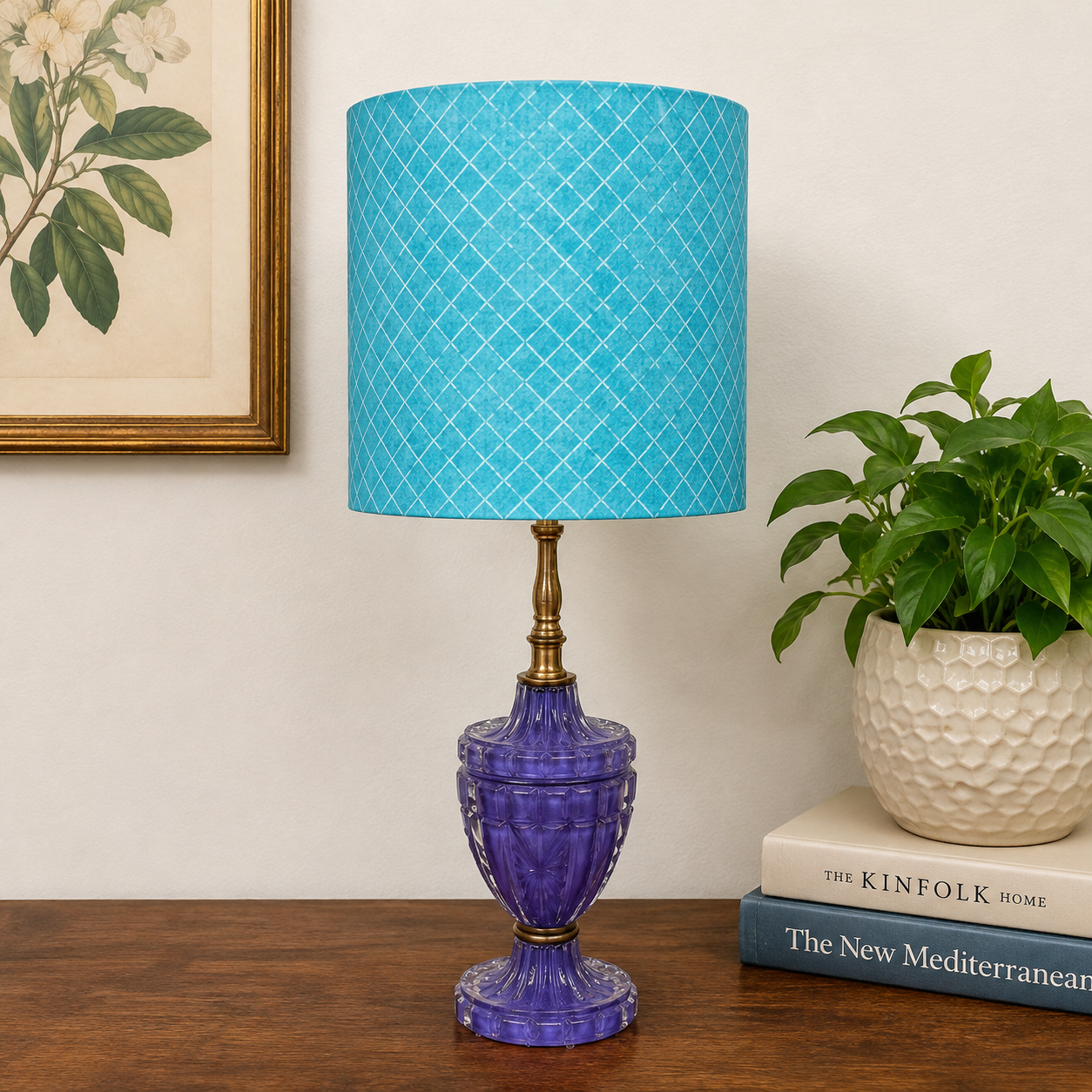 Handmade Small Drum Lampshade | Blue Cotton Shade | 7" Drum Lampshade | Modern Table Lamp Shade | Custom Lampshade Available