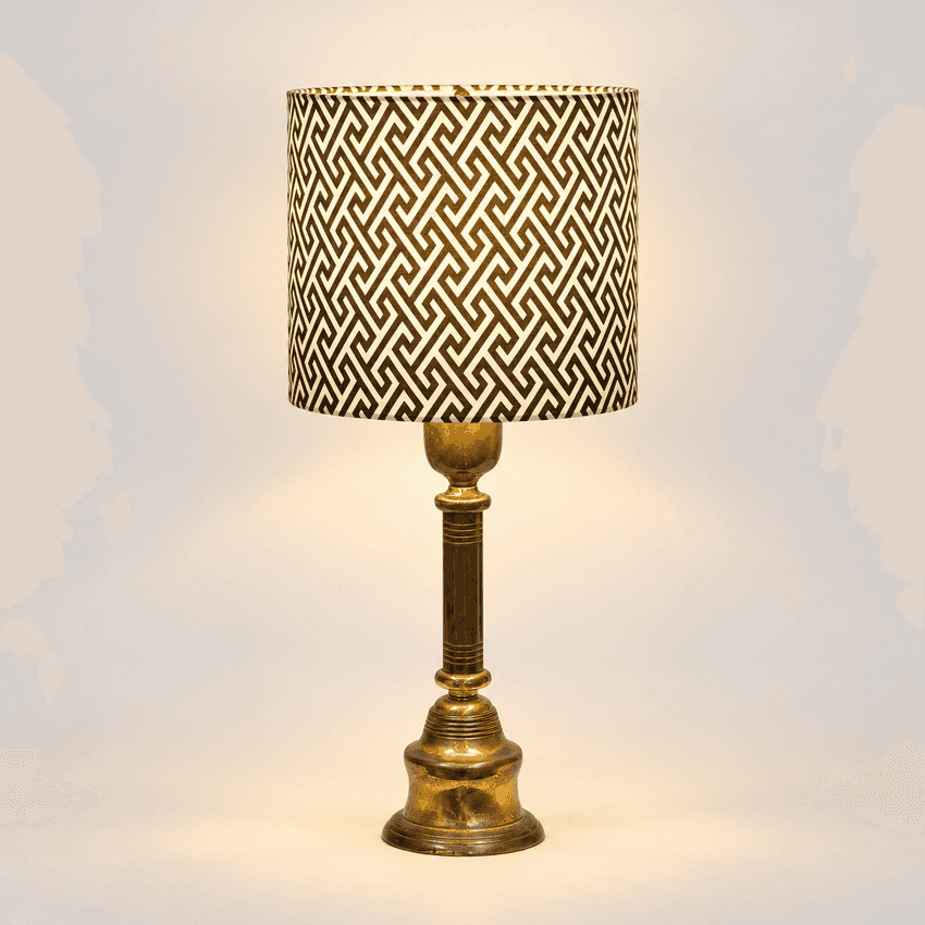 Handmade Japanese Yukata Fabric Drum Lampshade, Navy and White Geometric Pattern, Custom Size 6–16 Inches