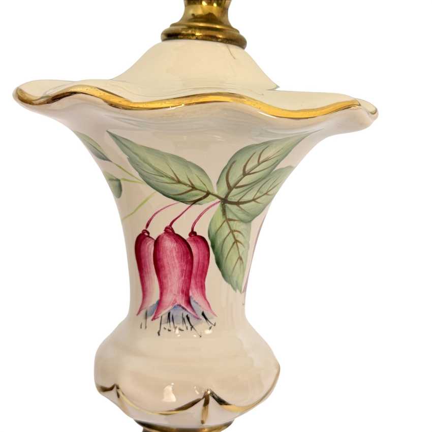 Vintage Chilean Bell Flower Table Lamps Pair with Original Fiberglass Shades | 28” Floral Lamps