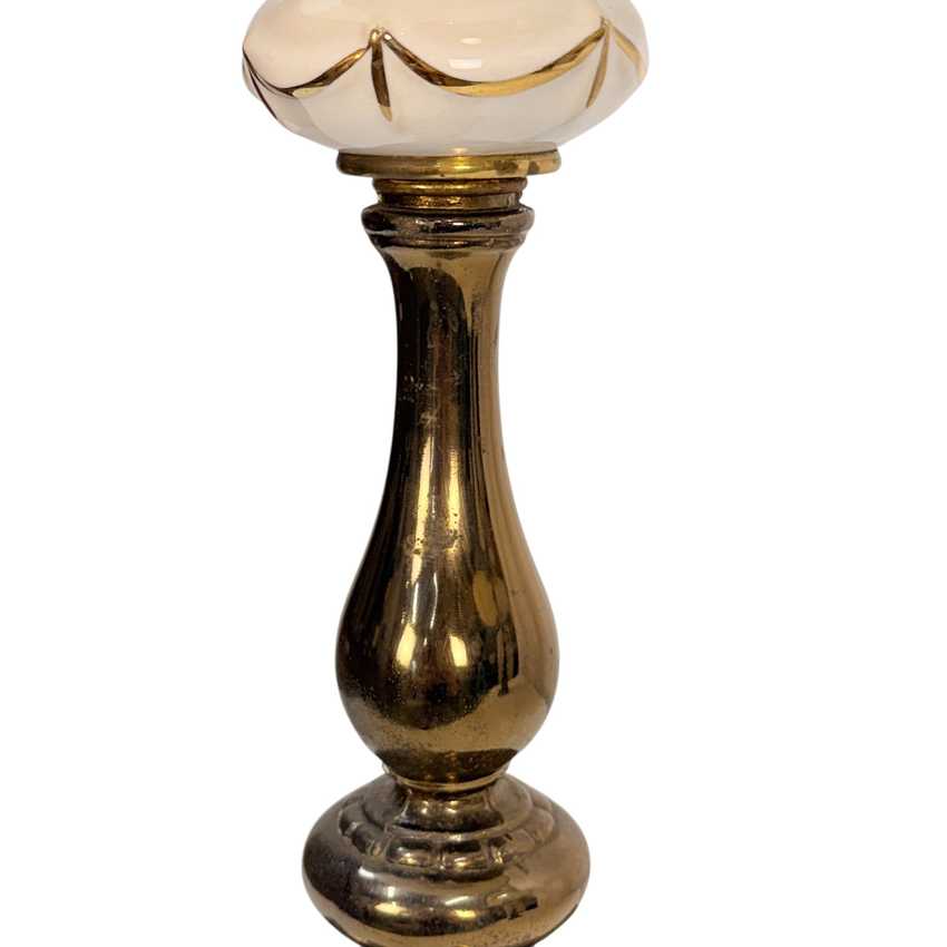 Vintage Chilean Bell Flower Table Lamps Pair with Original Fiberglass Shades | 28” Floral Lamps