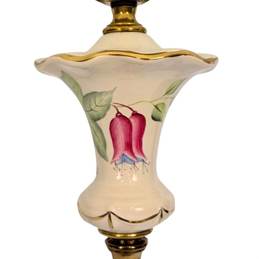 Vintage Chilean Bell Flower Table Lamps Pair with Original Fiberglass Shades | 28” Floral Lamps