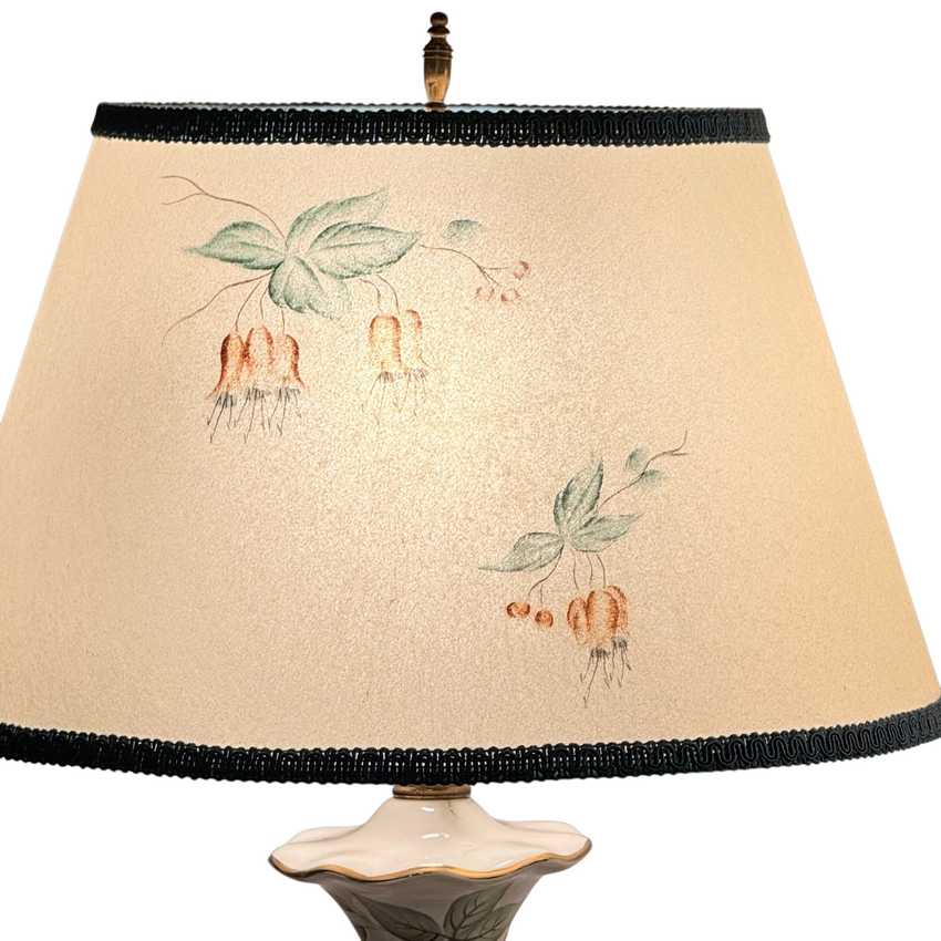 Vintage Chilean Bell Flower Table Lamps Pair with Original Fiberglass Shades | 28” Floral Lamps