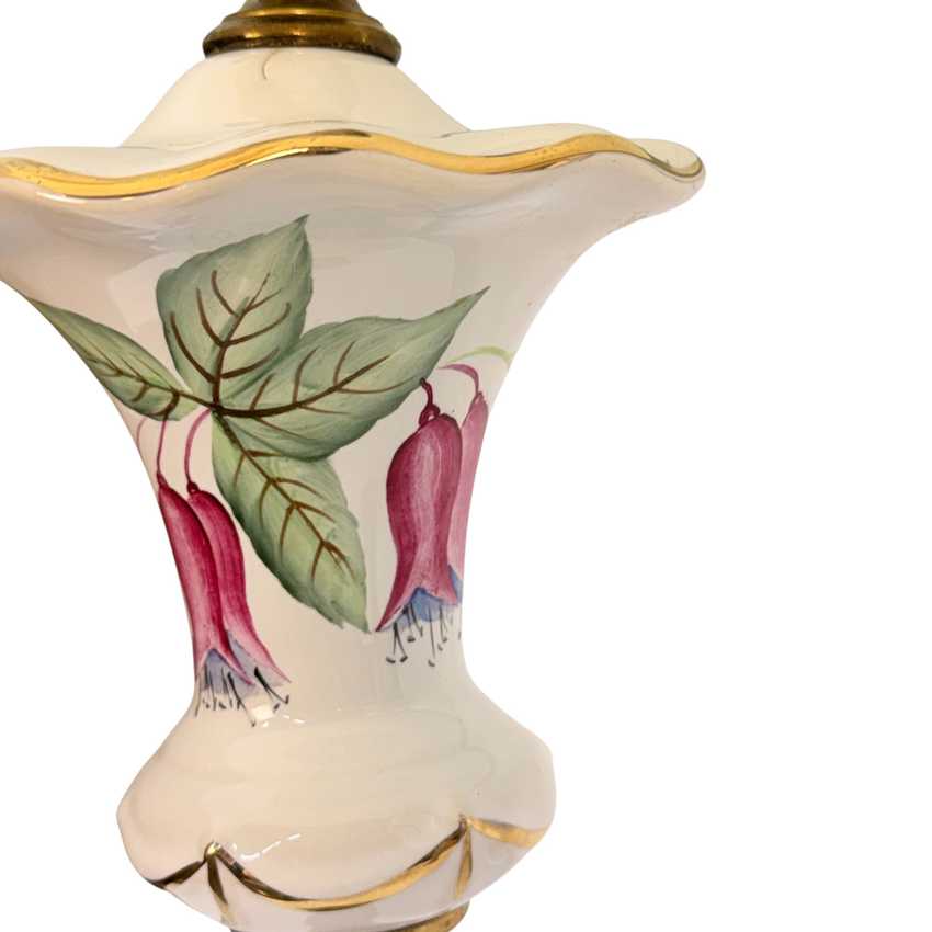 Vintage Chilean Bell Flower Table Lamps Pair with Original Fiberglass Shades | 28” Floral Lamps