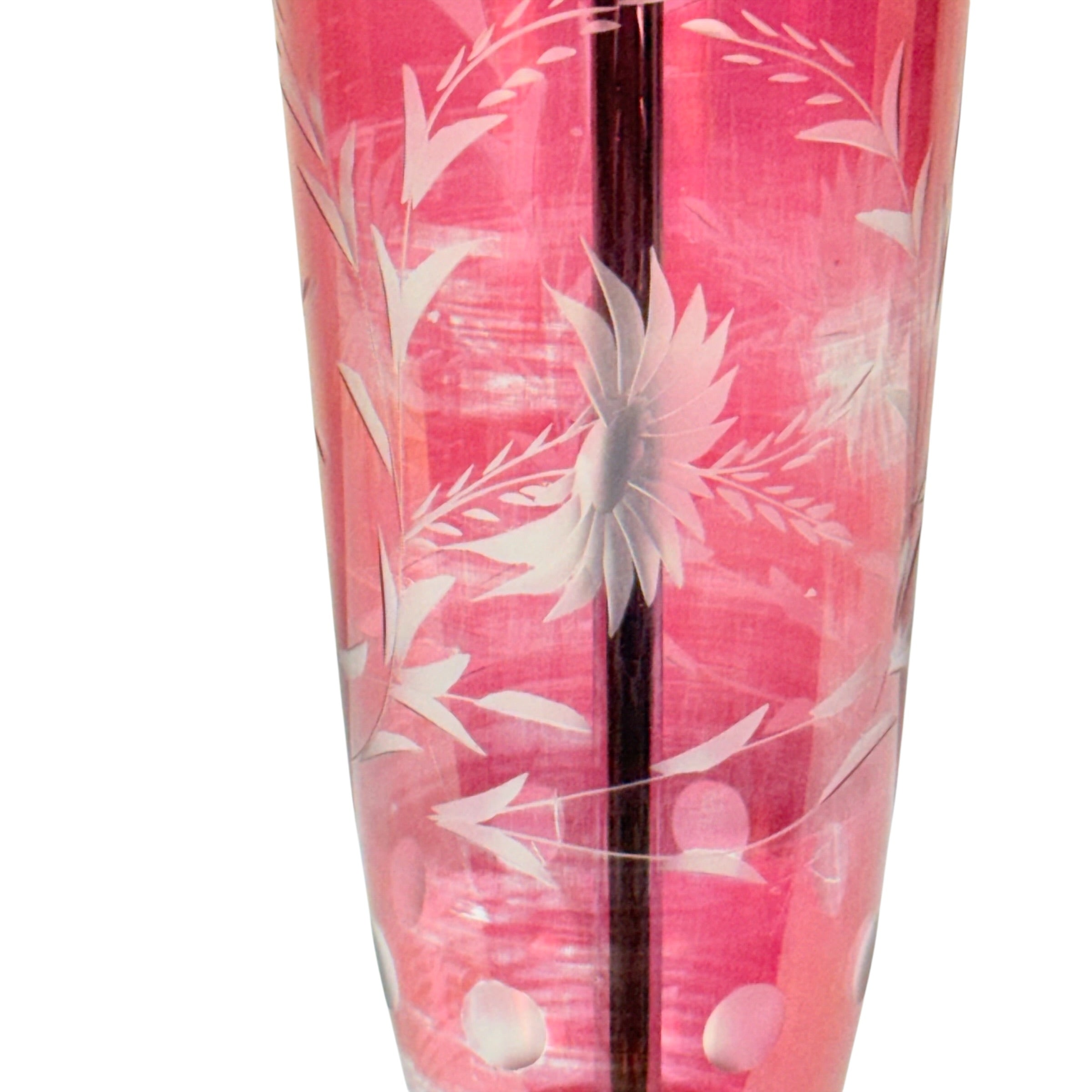 Vintage Cranberry Glass Lamp Etched Floral Glass Marble Base MCM Hollywood Regency Table Lamp Rewired 25.75”
