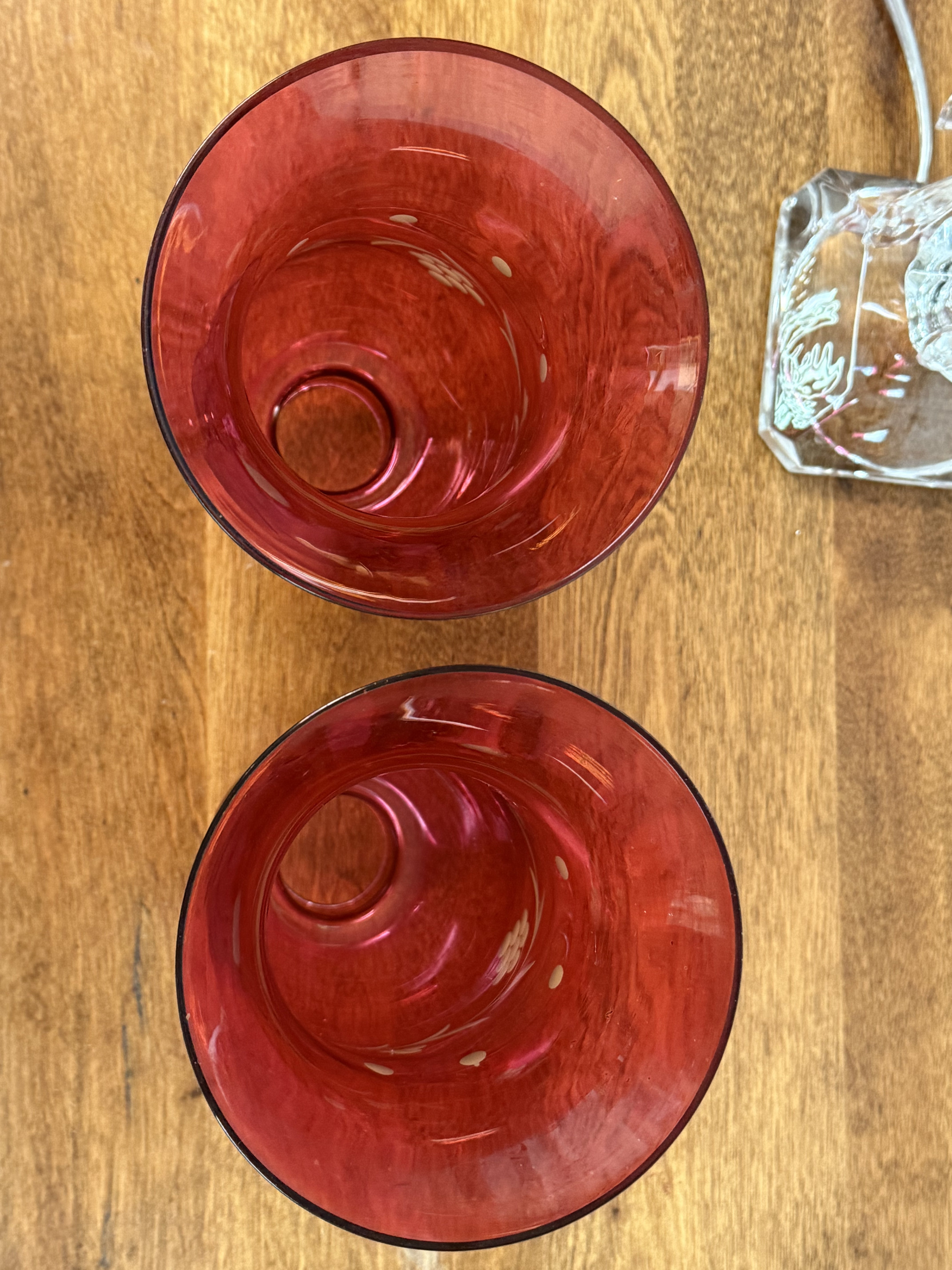 Small Glass Lamps with Cranberry Glass Chimney Shades