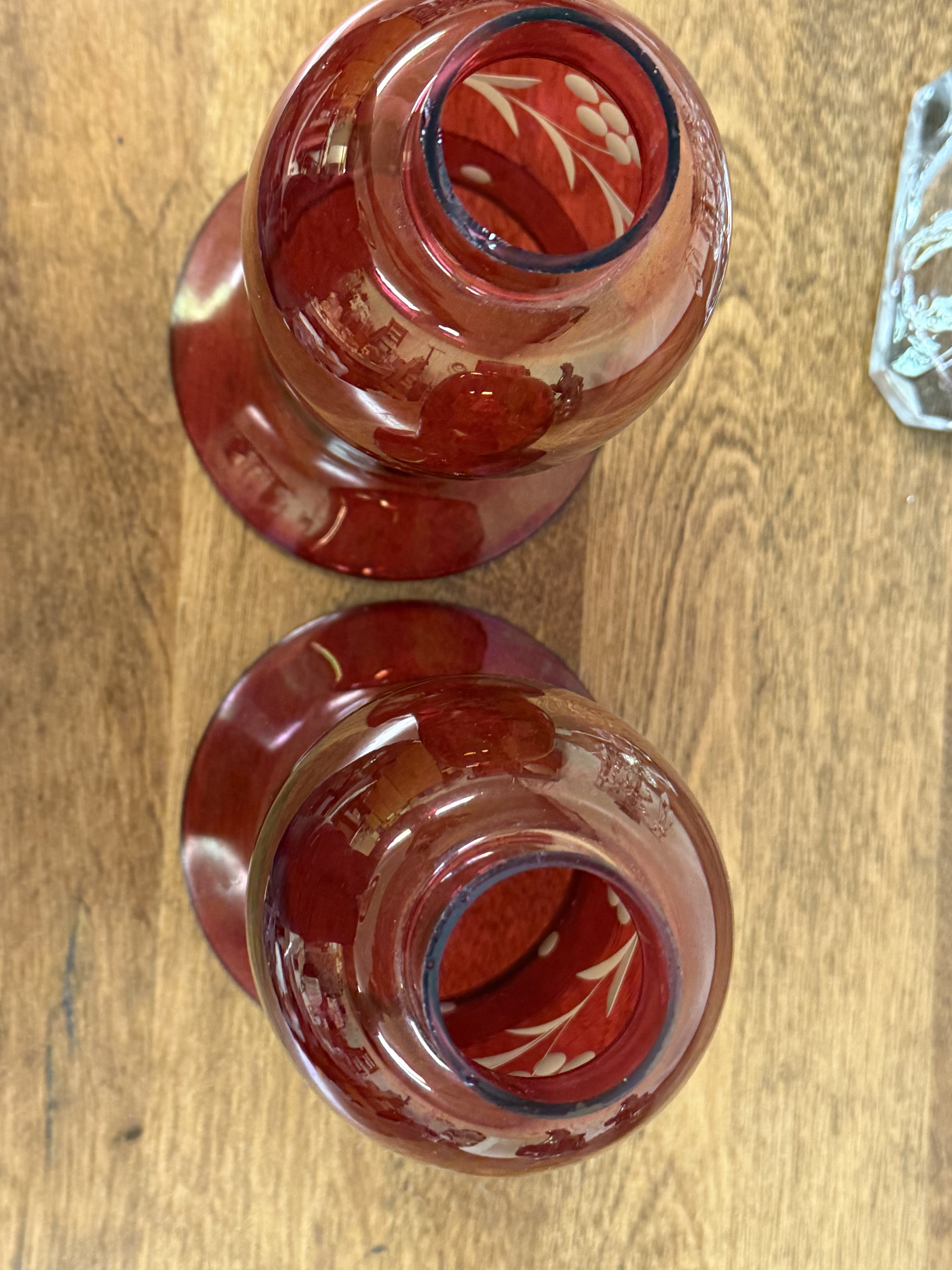 Small Glass Lamps with Cranberry Glass Chimney Shades