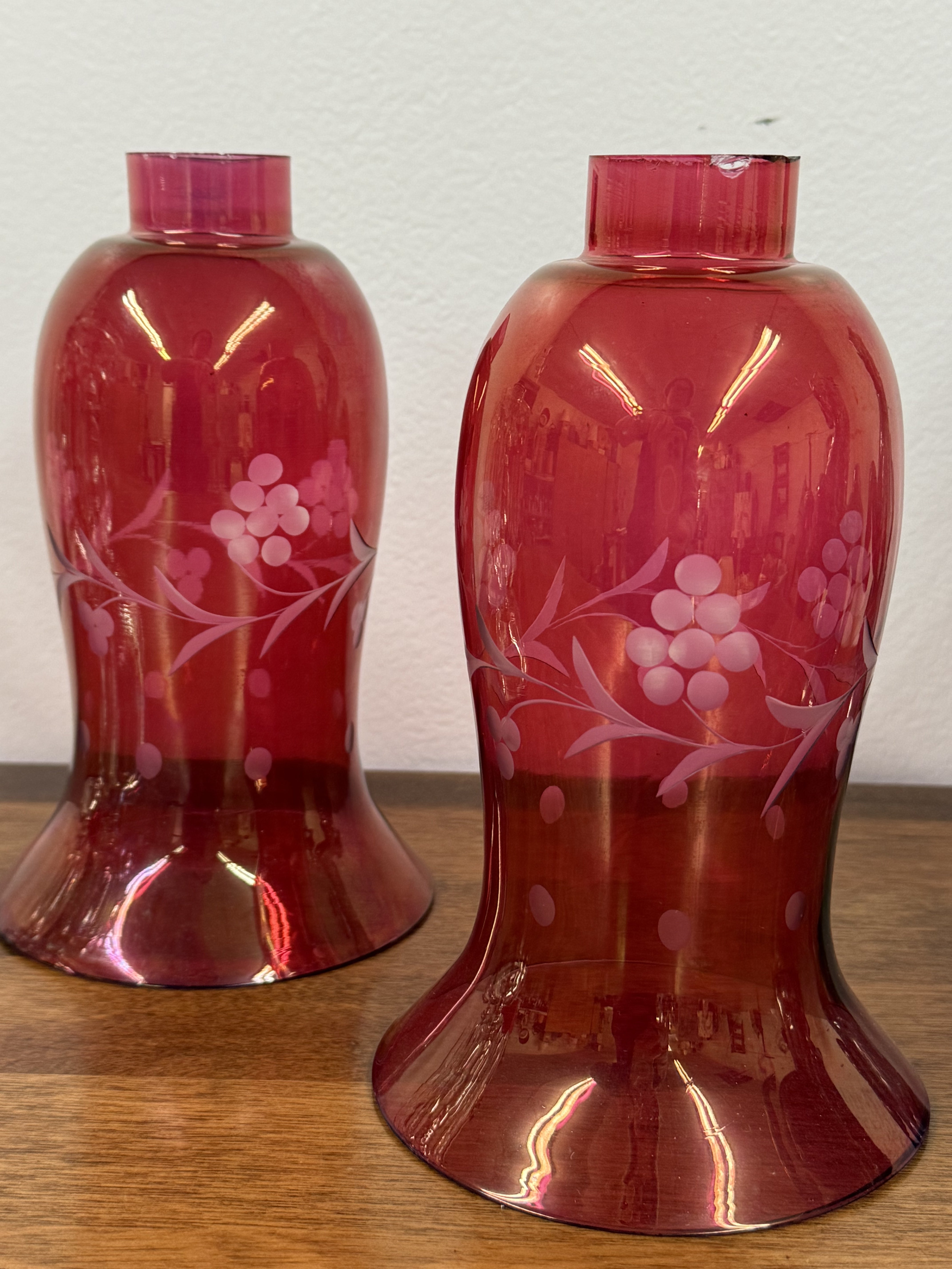 Small Glass Lamps with Cranberry Glass Chimney Shades