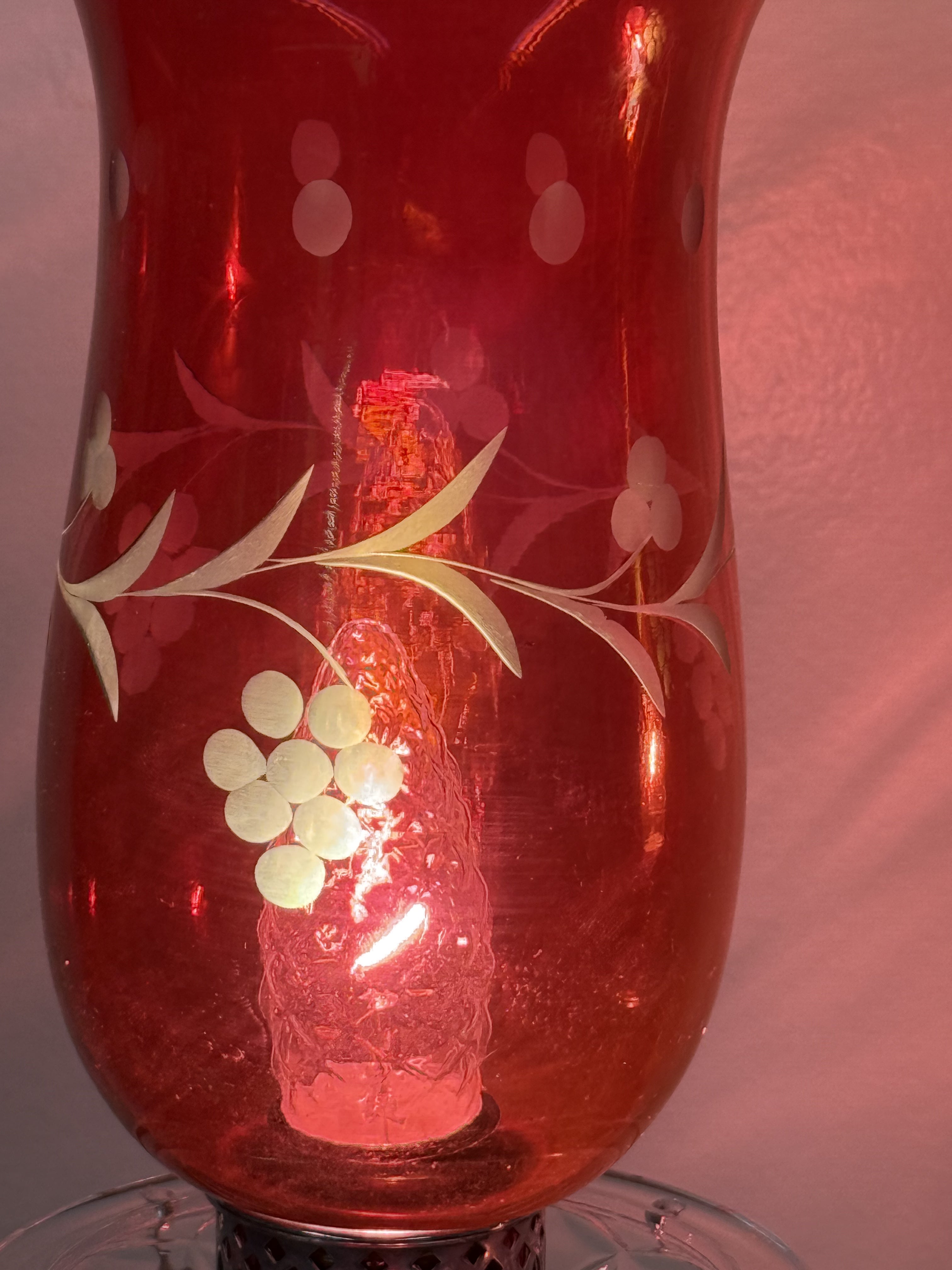 Small Glass Lamps with Cranberry Glass Chimney Shades