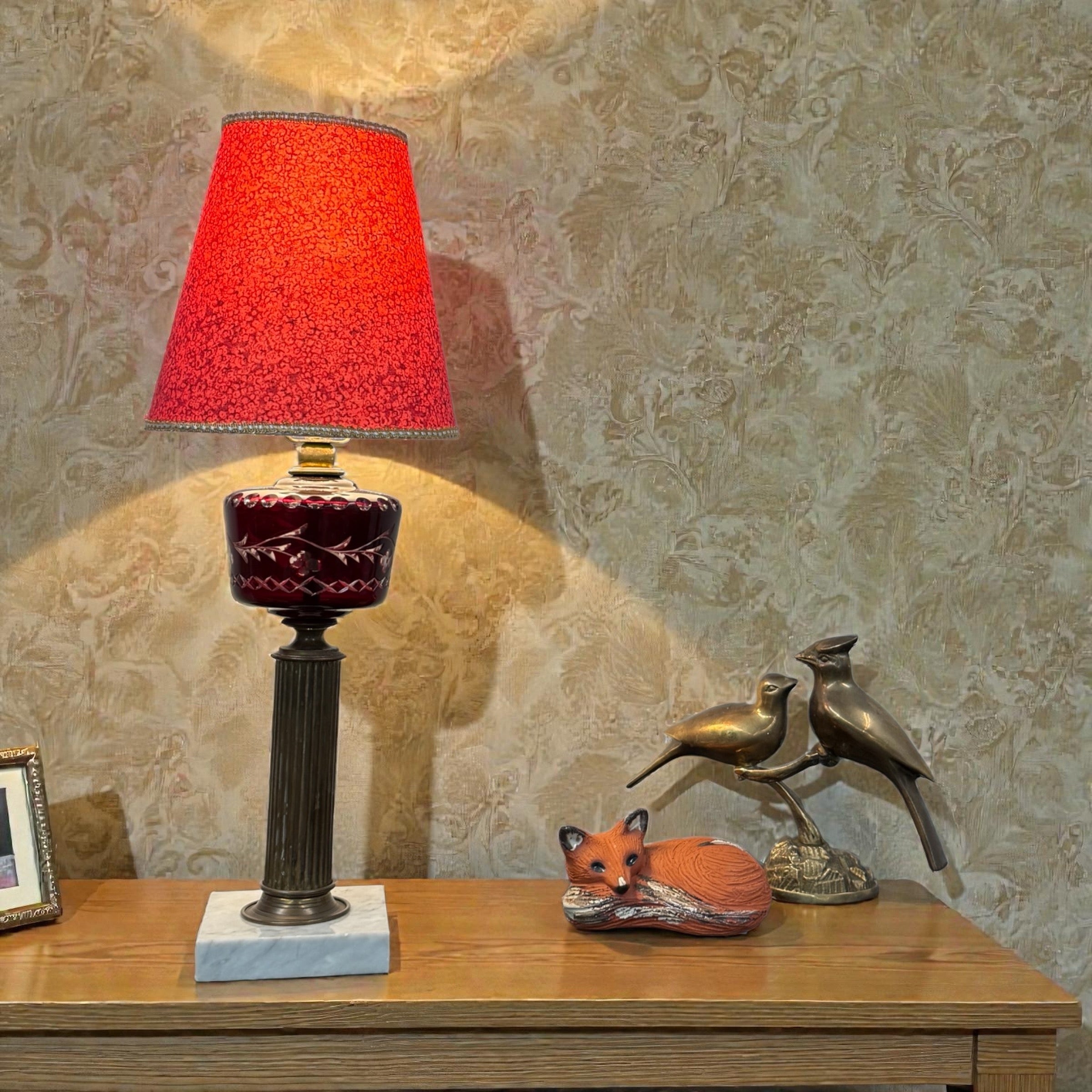 Cranberry Cut to Clear Czech Glass Lamp