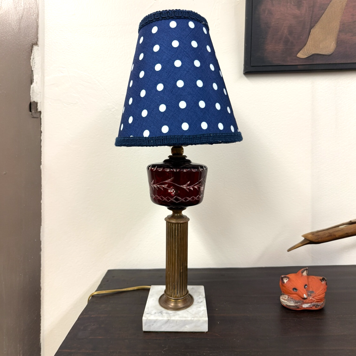 Cranberry Cut to Clear Czech Glass Lamp