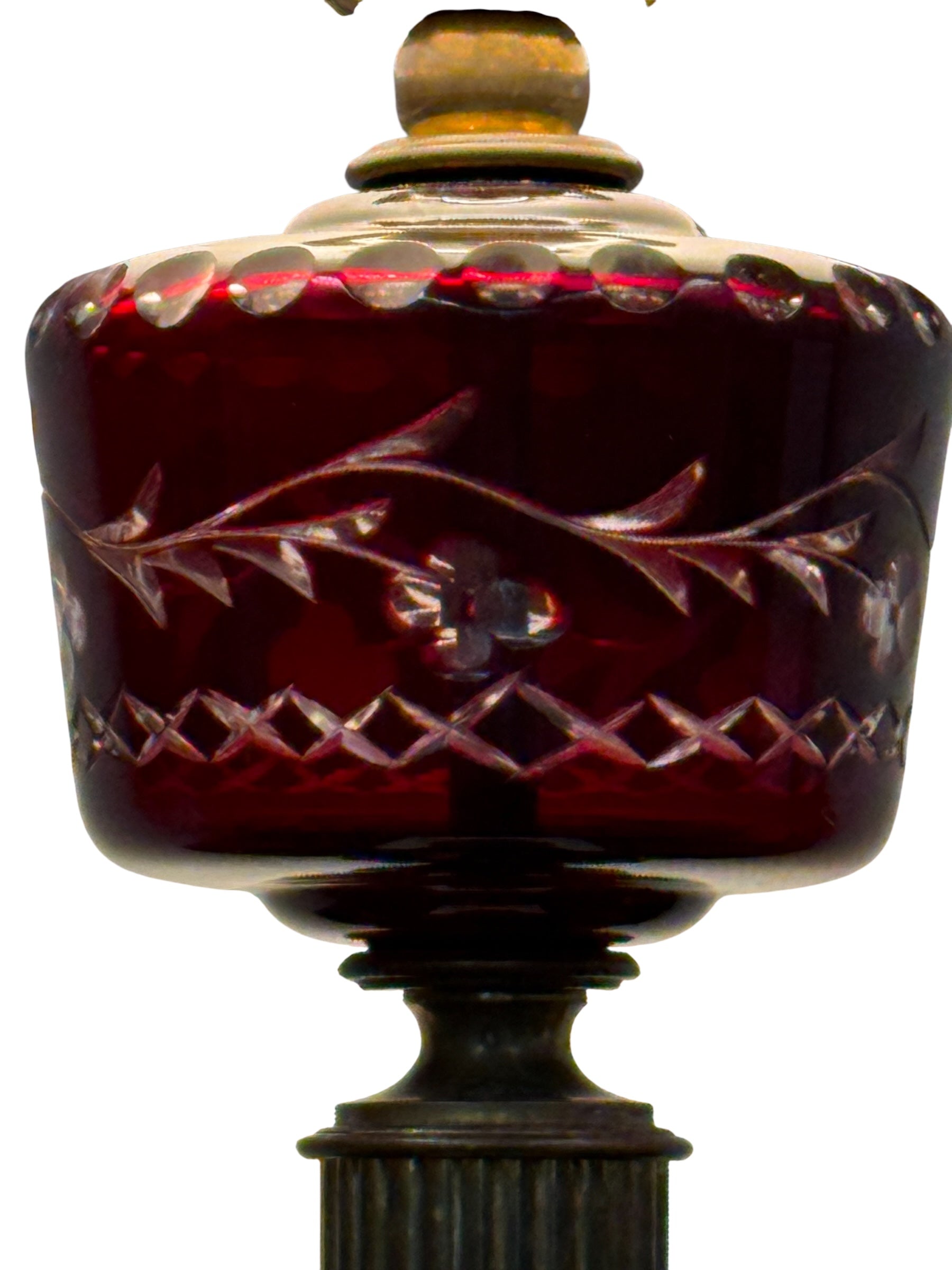 Cranberry Cut to Clear Czech Glass Lamp