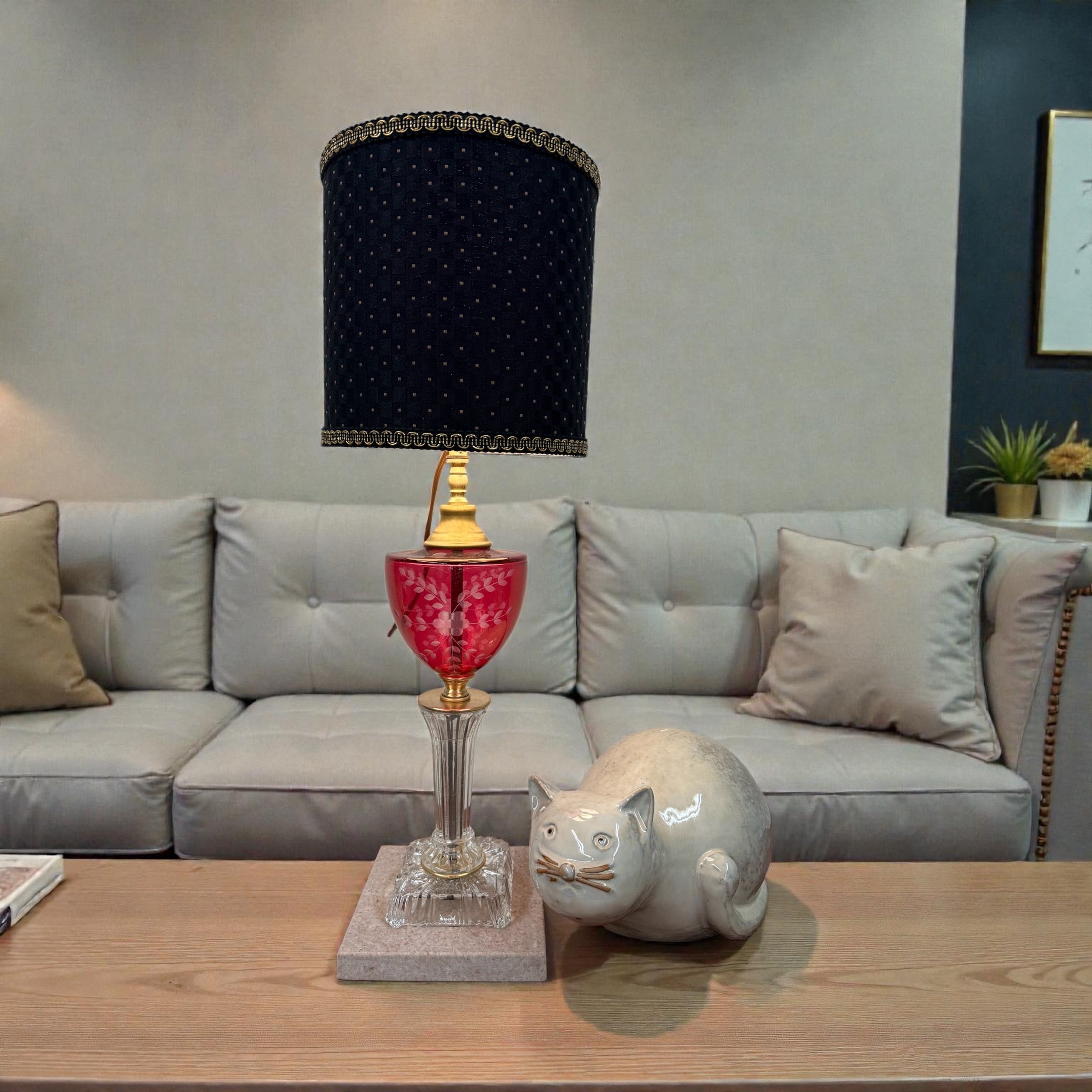 Custom Built Cranberry Glass Lamp