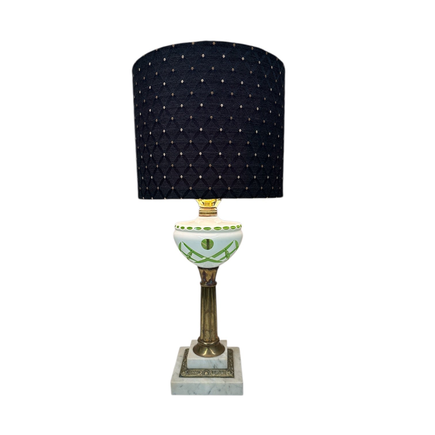 Emerald Green and White Bohemian Czech Cut Glass Lamp