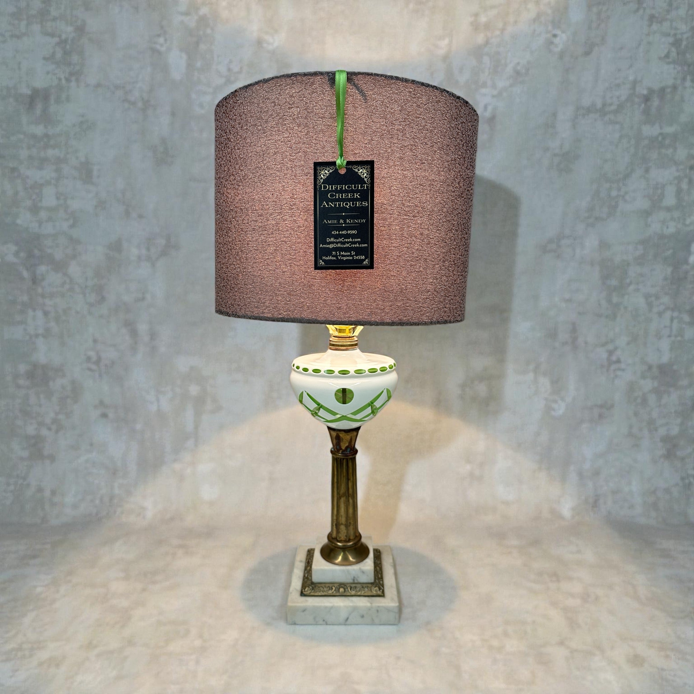 Emerald Green and White Bohemian Czech Cut Glass Lamp