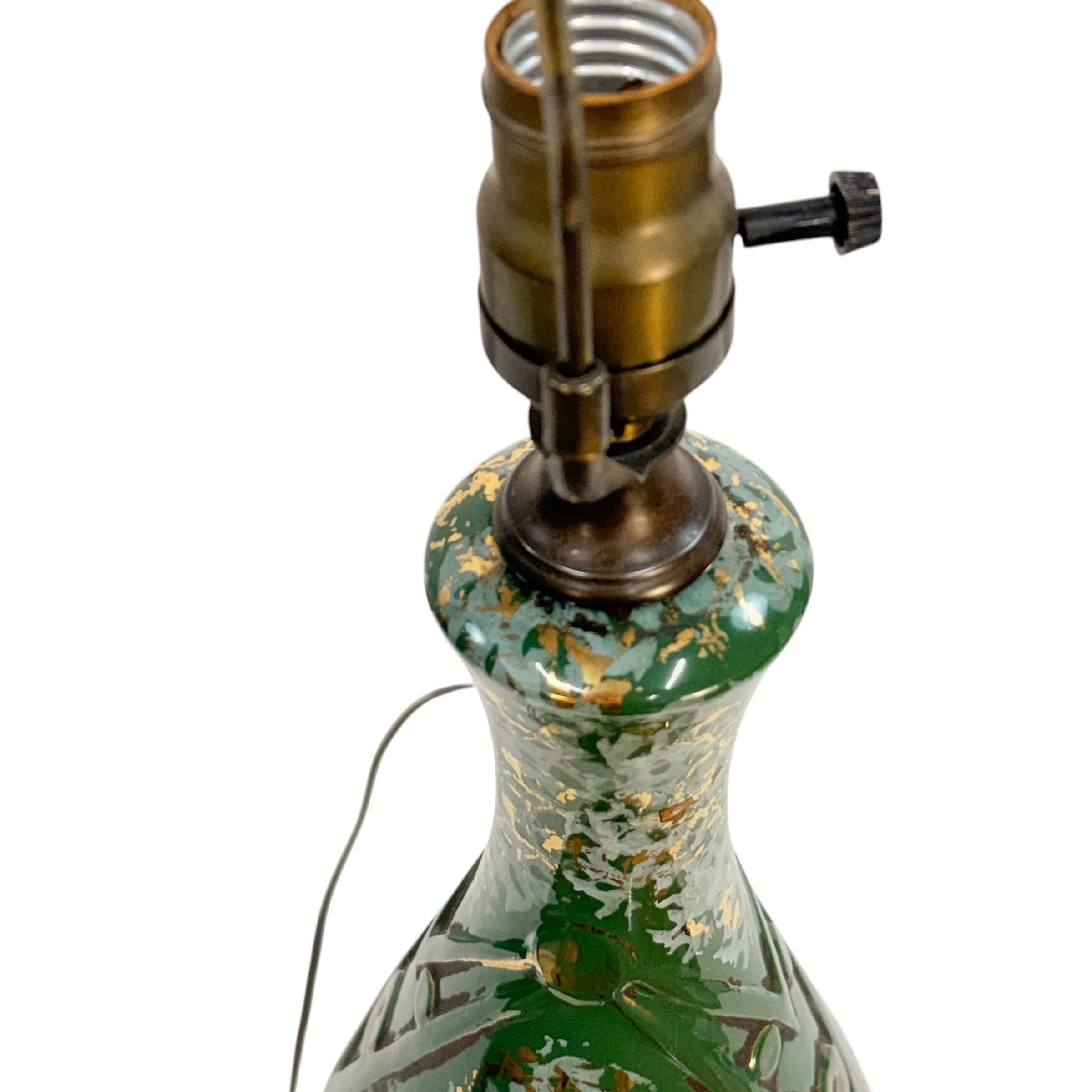 Vintage Mid Century Modern Green Ceramic Table Lamp | Gold Accent MCM Lighting