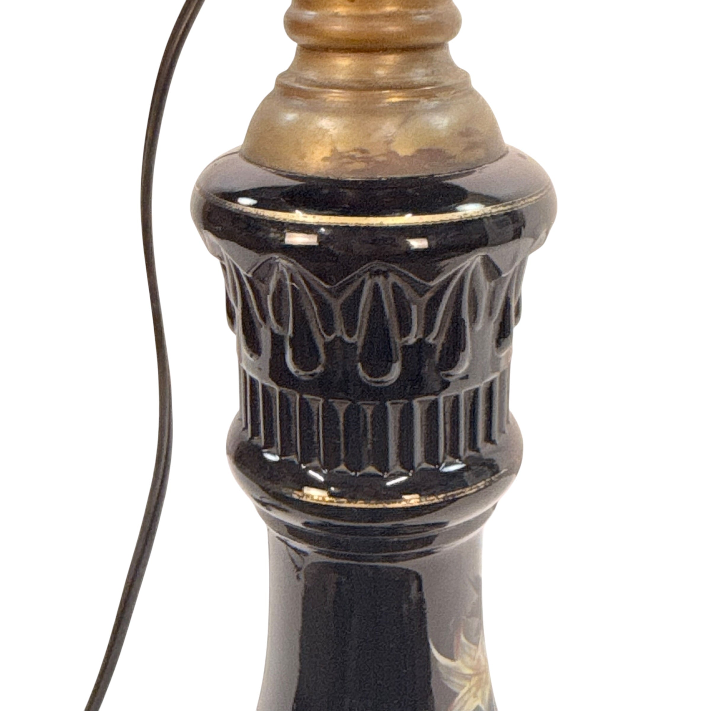 Antique Black Glass Oil Lamp Converted to Electric | Hand Painted Floral Table Lamp
