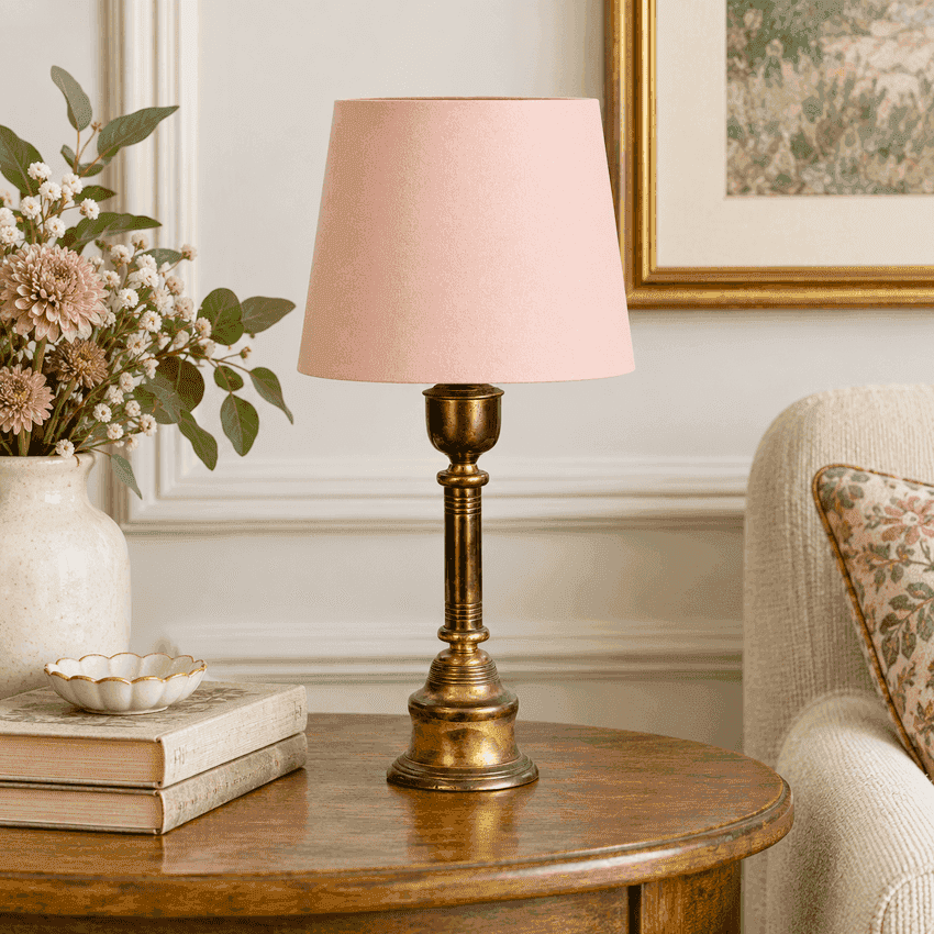 Small Vintage Brass Table Lamp, Dark Patina Accent Lamp, 20.5 Inch Brass Lamp, Clip On Shade Lamp, Traditional Vintage Lighting