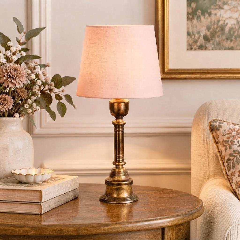 Small Vintage Brass Table Lamp, Dark Patina Accent Lamp, 20.5 Inch Brass Lamp, Clip On Shade Lamp, Traditional Vintage Lighting