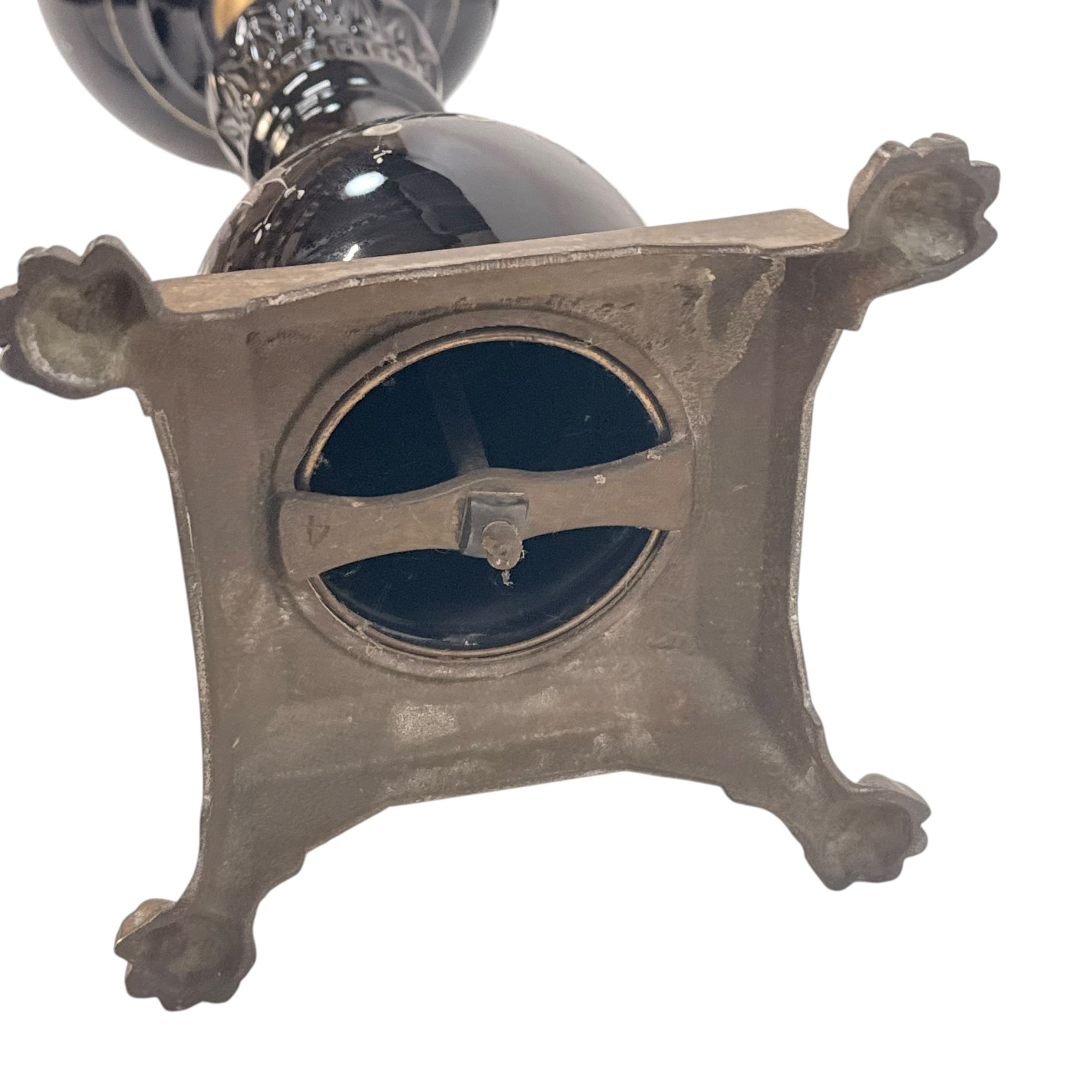 Antique Black Glass Oil Lamp Converted to Electric | Hand Painted Floral Table Lamp