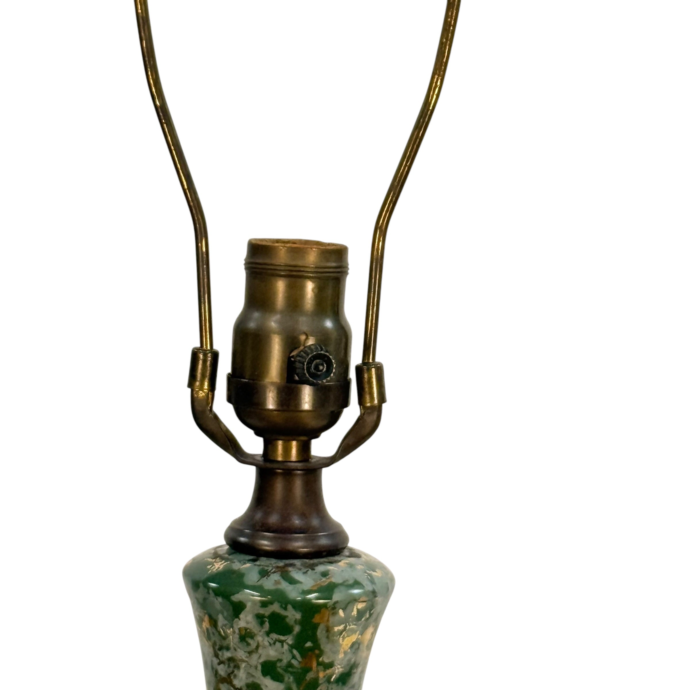 Vintage Mid Century Modern Green Ceramic Table Lamp | Gold Accent MCM Lighting