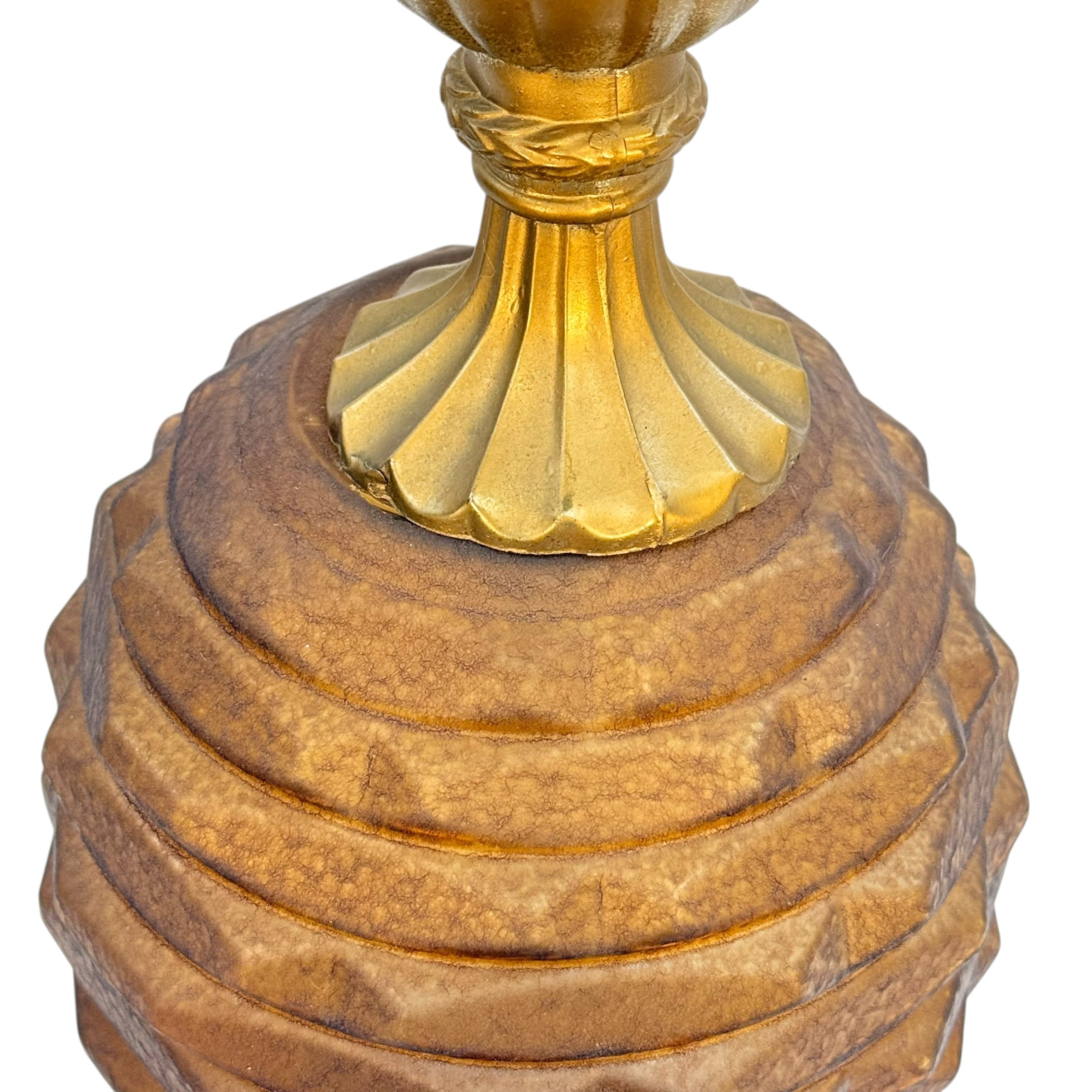 Vintage Mid Century Beehive Table Lamp | Brown Glass Night Light Lamp | Brass Tone MCM Lighting