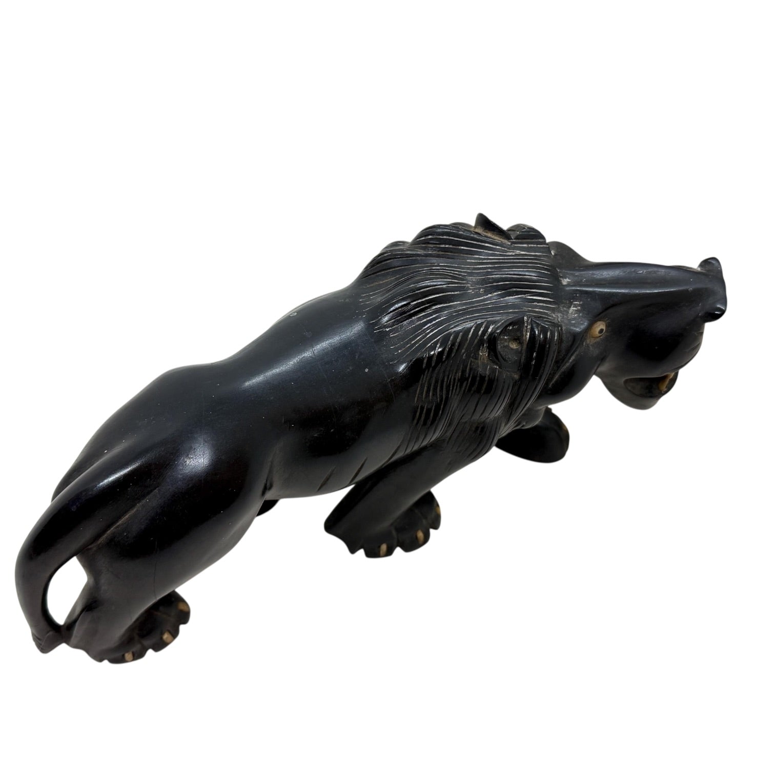 Hand Carved Ebony Wood Lion | Vintage African Lion Sculpture | Black Wood Safari Decor | Handcrafted Wooden Lion Figurine | Tribal Home Decor