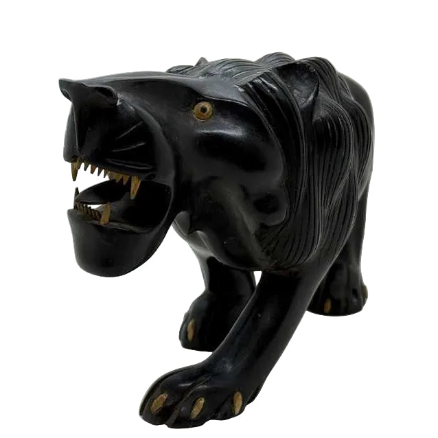 Vintage Hand Carved Ebony Lion