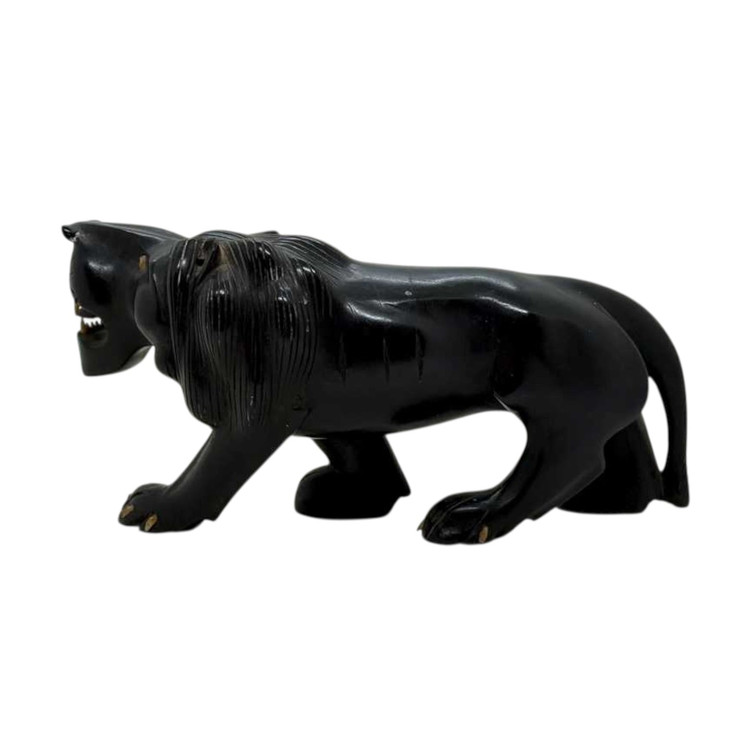 Hand Carved Ebony Wood Lion | Vintage African Lion Sculpture | Black Wood Safari Decor | Handcrafted Wooden Lion Figurine | Tribal Home Decor