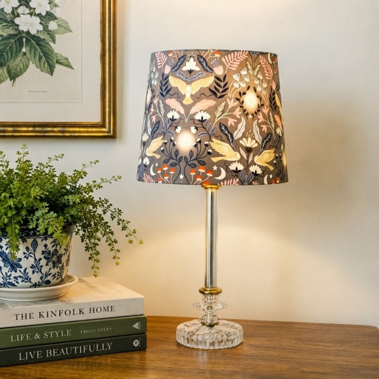 Small Empire Lampshade | Enchanted Owls Cotton Shade | Handmade Empire Lamp Shade | Watercolor Abstract Lampshade | 8" Tall