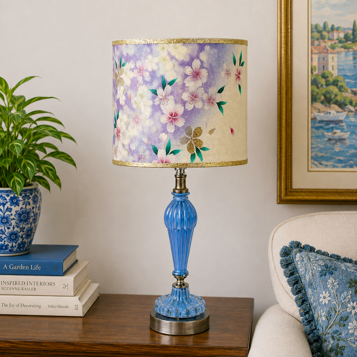 Fergie Periwinkle Blue Glass Table Lamp with Nickel Silver Accents | One of a Kind Custom Lamp