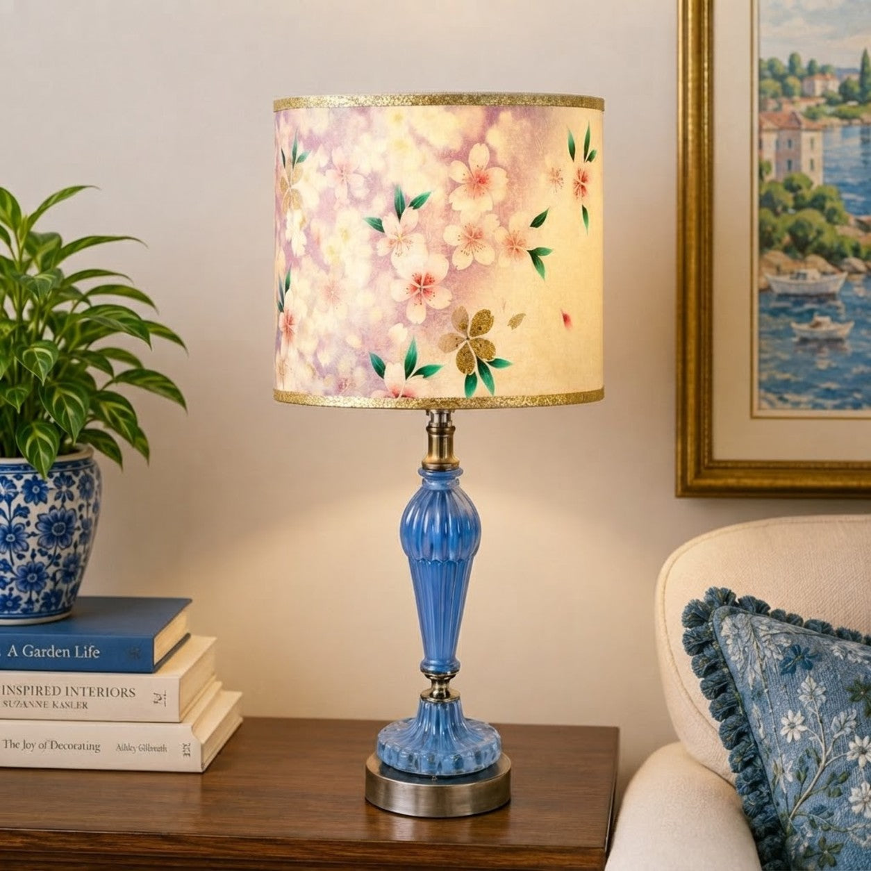 Fergie Periwinkle Blue Glass Table Lamp with Nickel Silver Accents | One of a Kind Custom Lamp