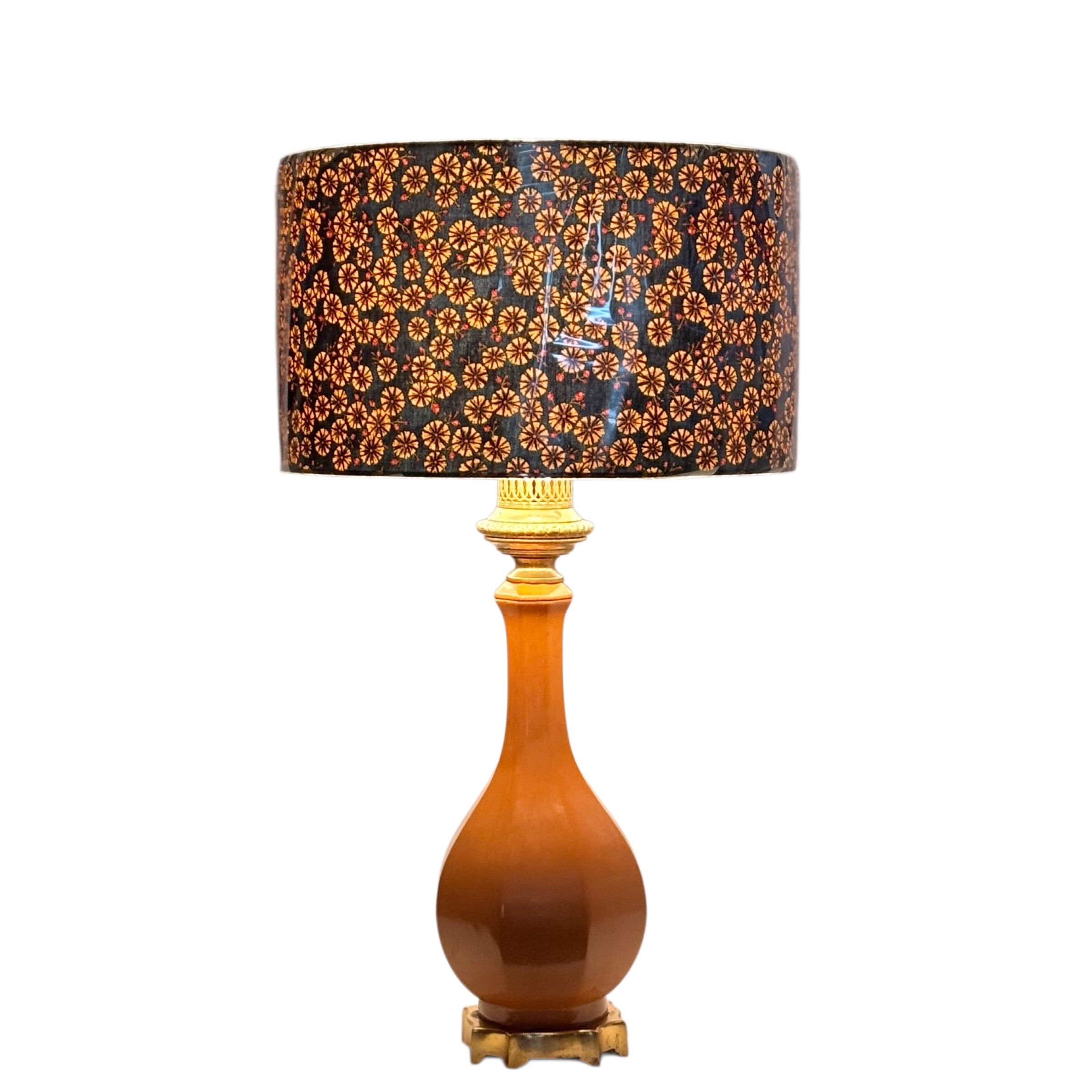 Vintage Peach Ceramic Table Lamp French Style Brass Base Hollywood Regency 28.5”