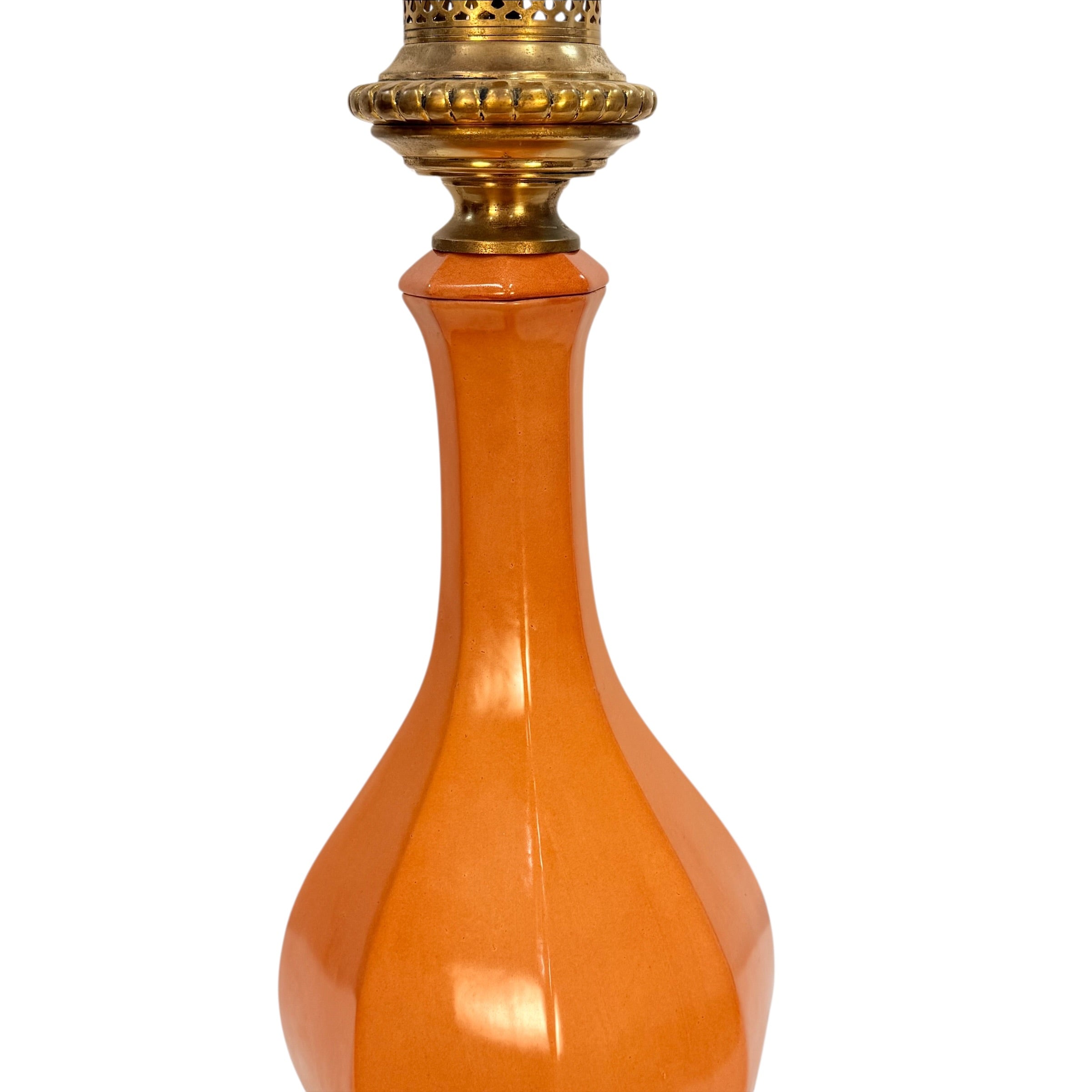 Vintage Peach Ceramic Table Lamp French Style Brass Base Hollywood Regency 28.5”