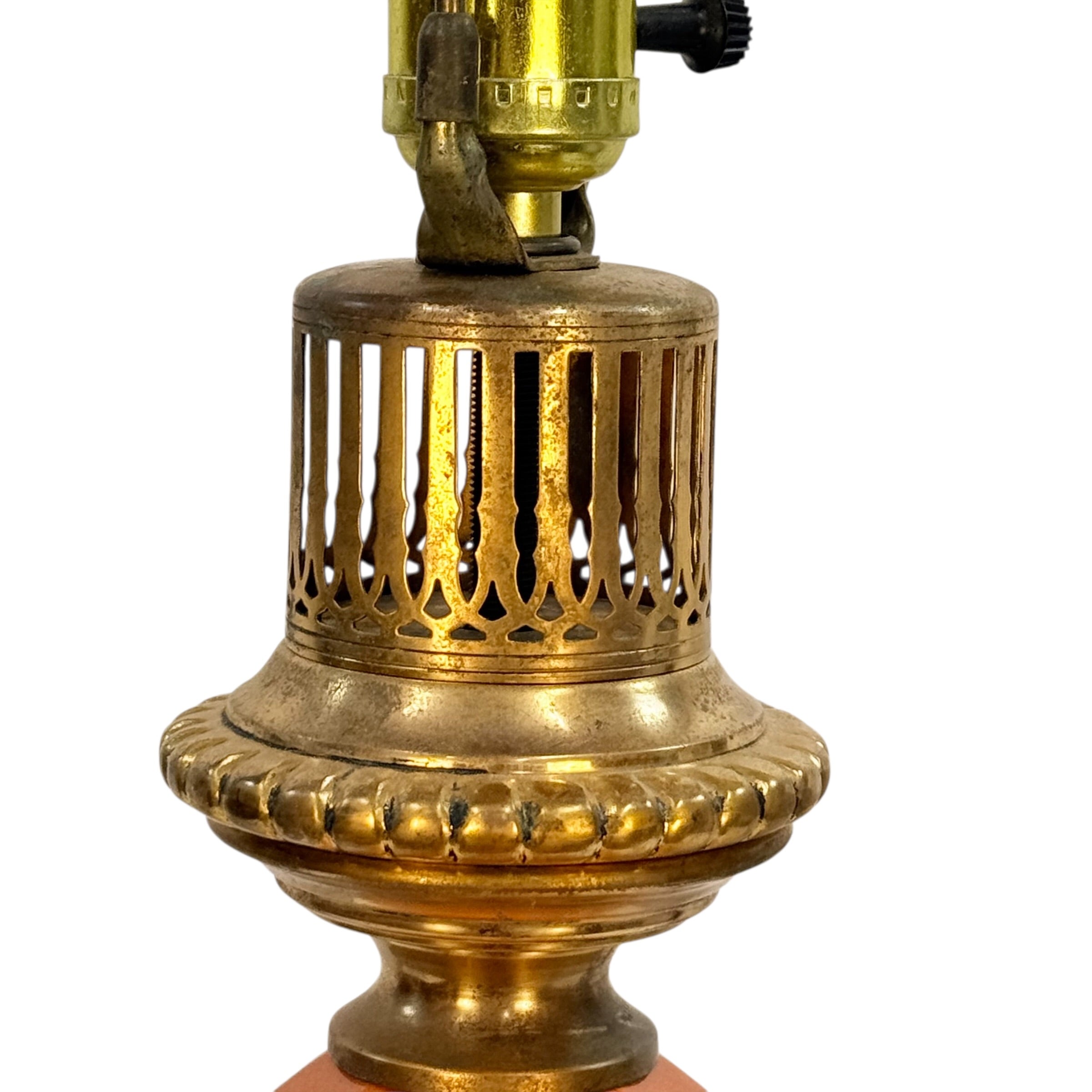 Vintage Peach Ceramic Table Lamp French Style Brass Base Hollywood Regency 28.5”