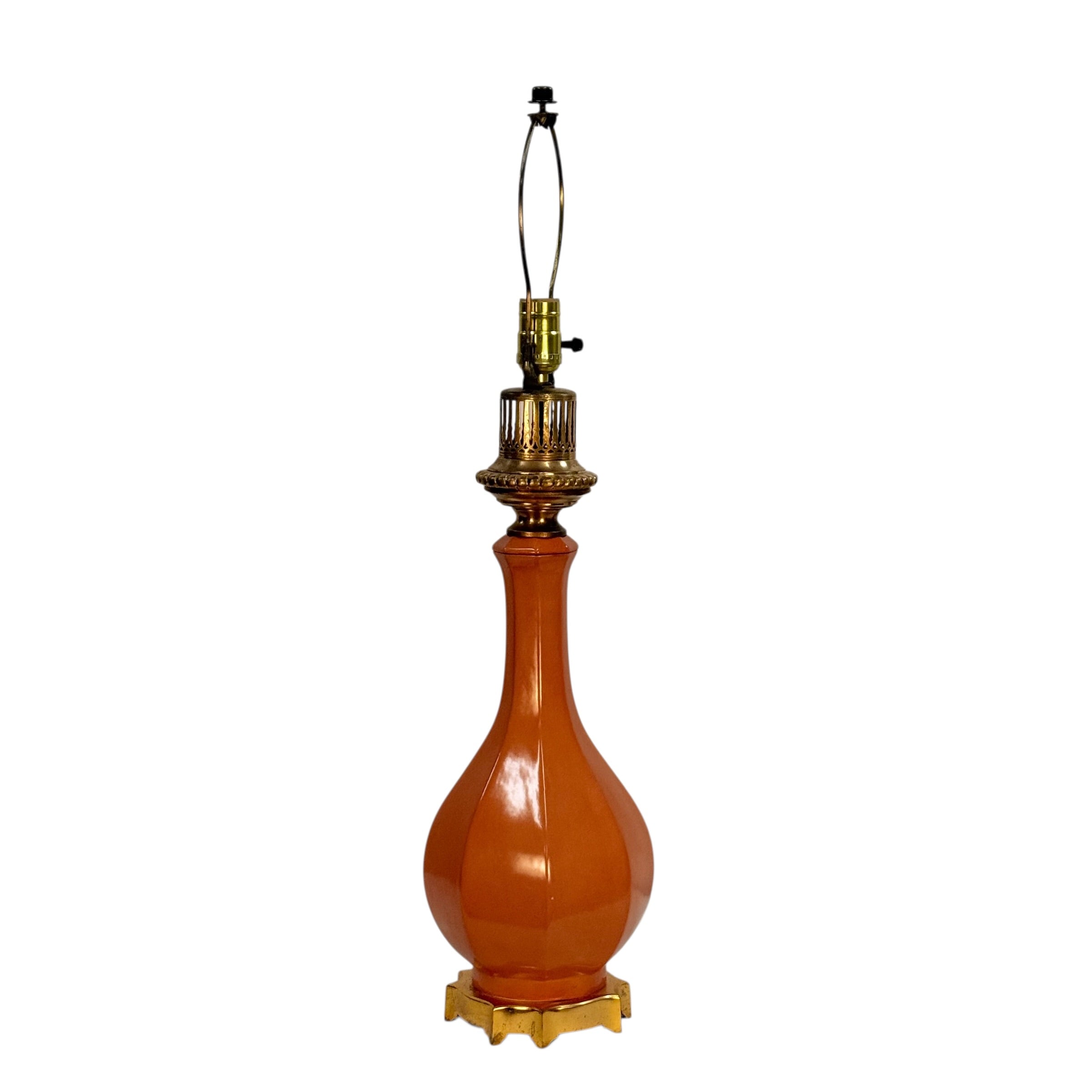 Vintage Peach Ceramic Table Lamp French Style Brass Base Hollywood Regency 28.5”