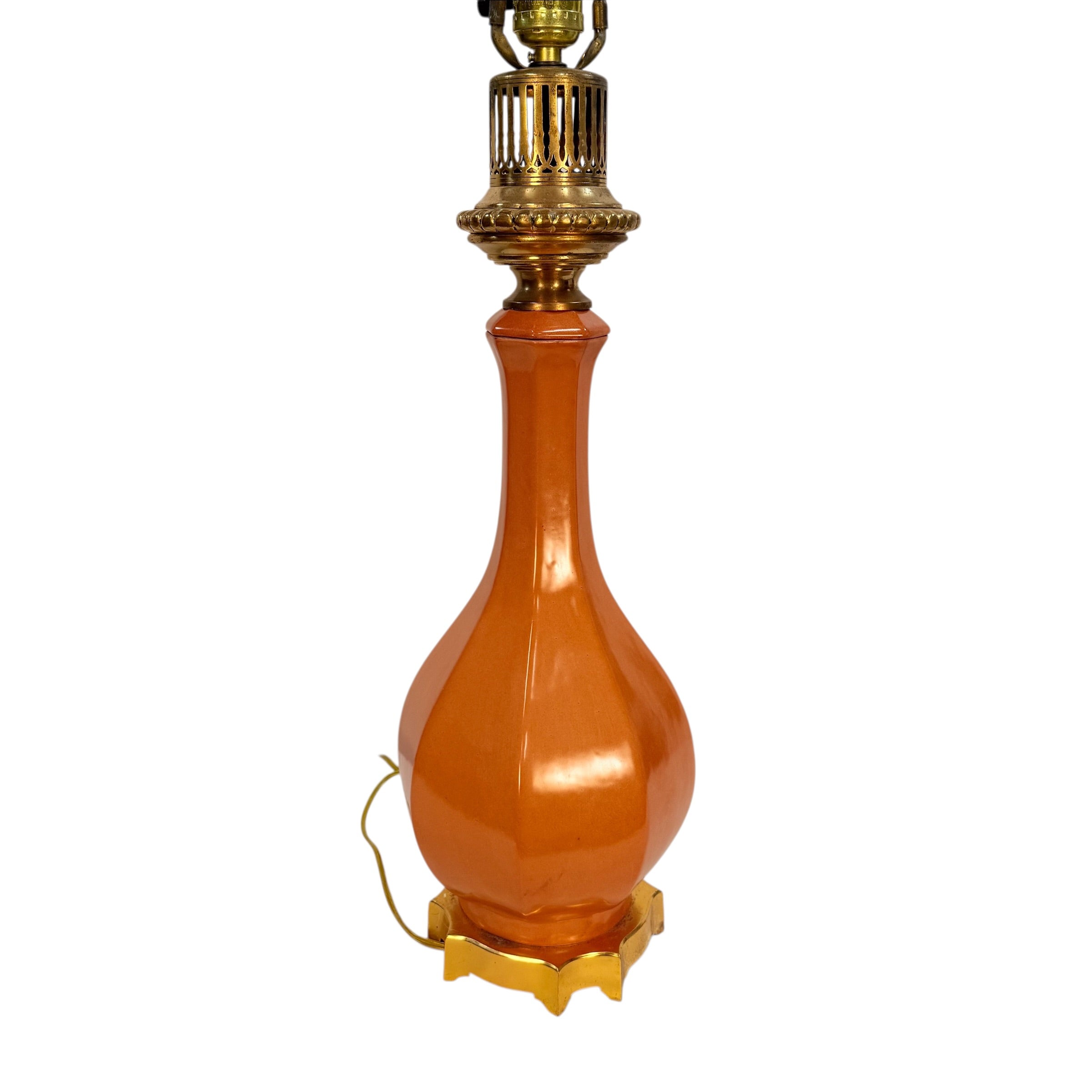 Vintage Peach Ceramic Table Lamp French Style Brass Base Hollywood Regency 28.5”