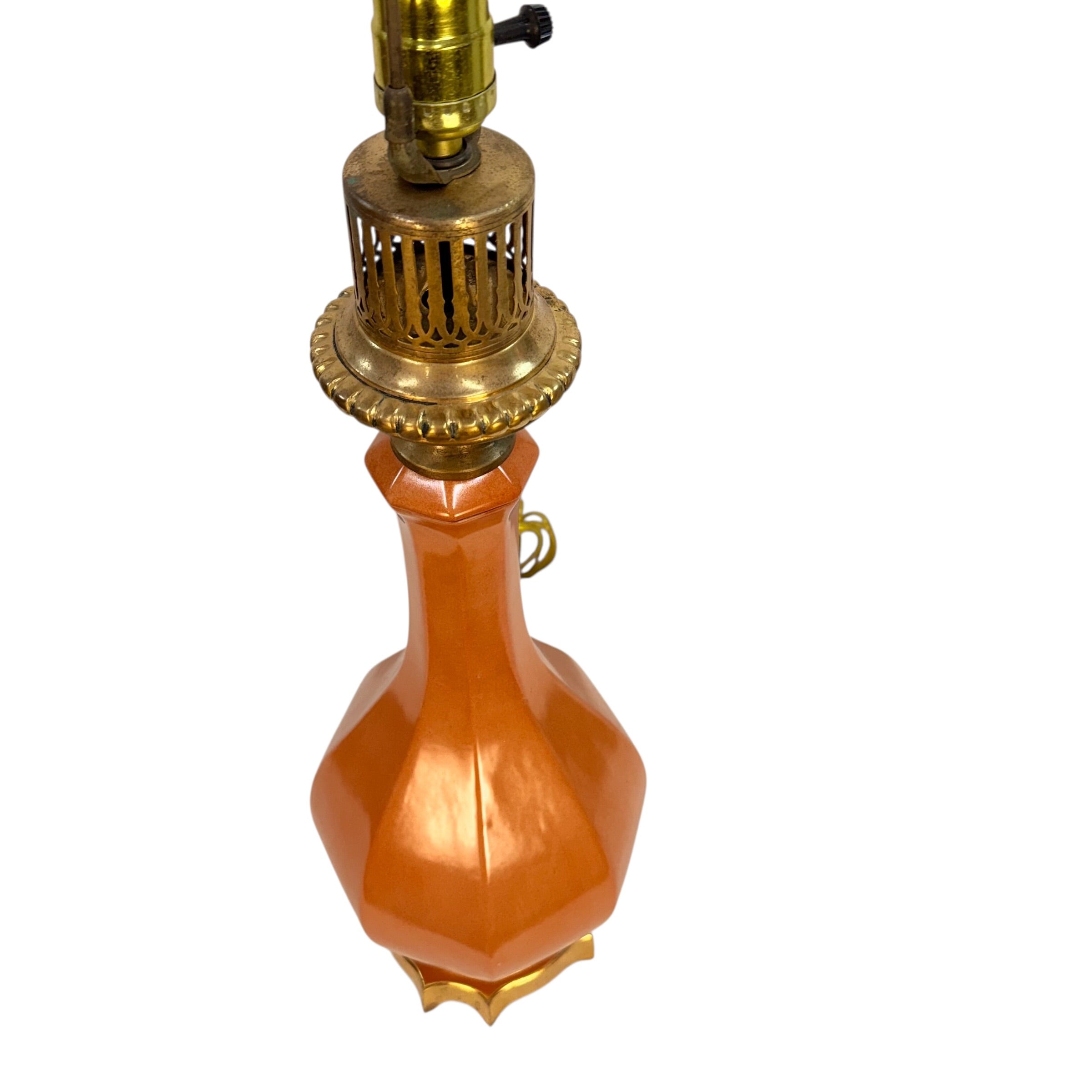 Vintage Peach Ceramic Table Lamp French Style Brass Base Hollywood Regency 28.5”