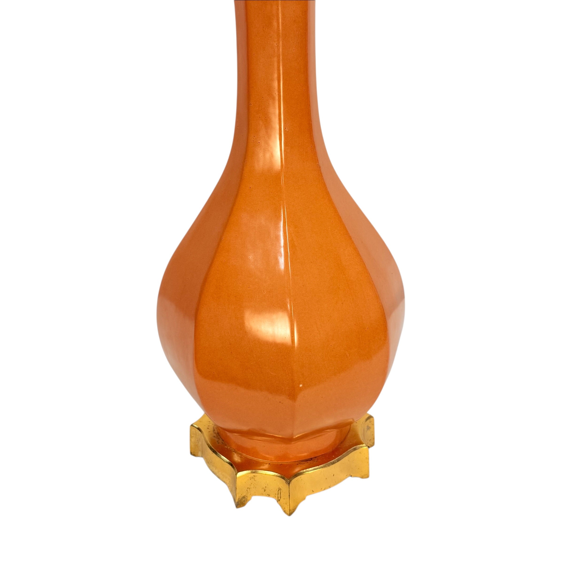 Vintage Peach Ceramic Table Lamp French Style Brass Base Hollywood Regency 28.5”