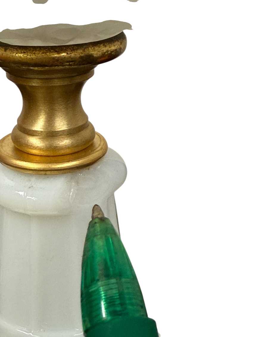 White Lamp with Frosted Glass Font and Milk Glass Base