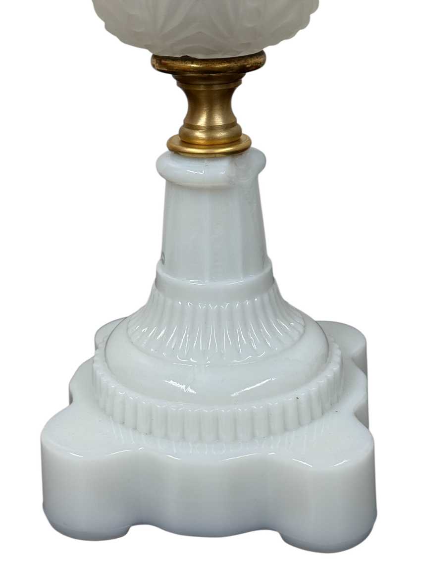 White Lamp with Frosted Glass Font and Milk Glass Base