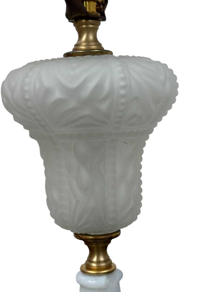 White Lamp with Frosted Glass Font and Milk Glass Base