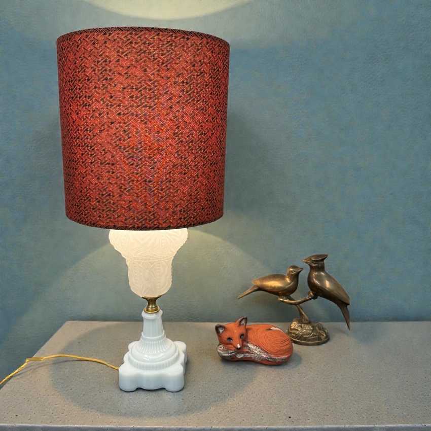 White Lamp with Frosted Glass Font and Milk Glass Base