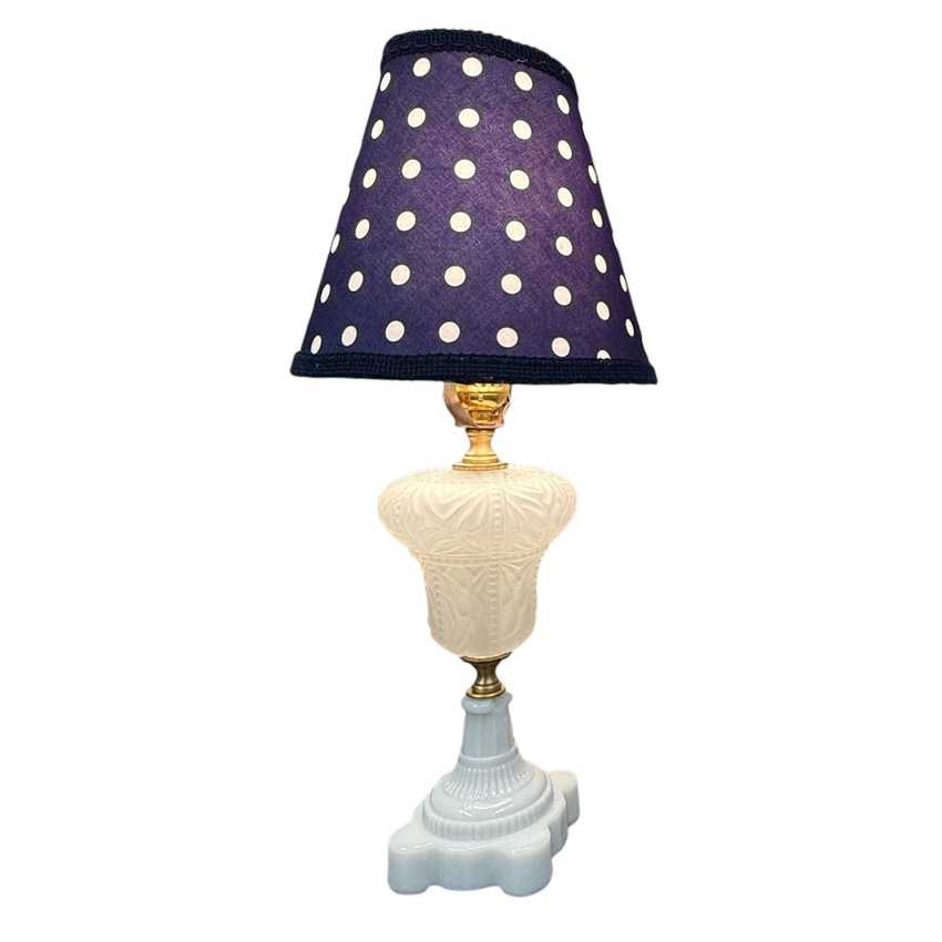 White Lamp with Frosted Glass Font and Milk Glass Base
