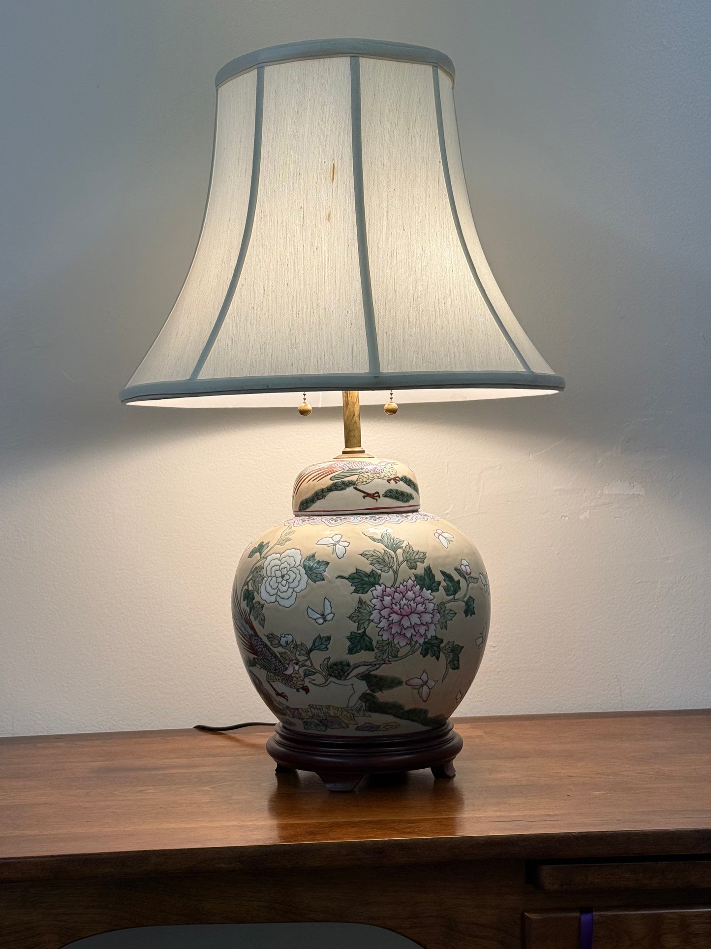 Ginger Jar Lamp with Pheasant and Flowers