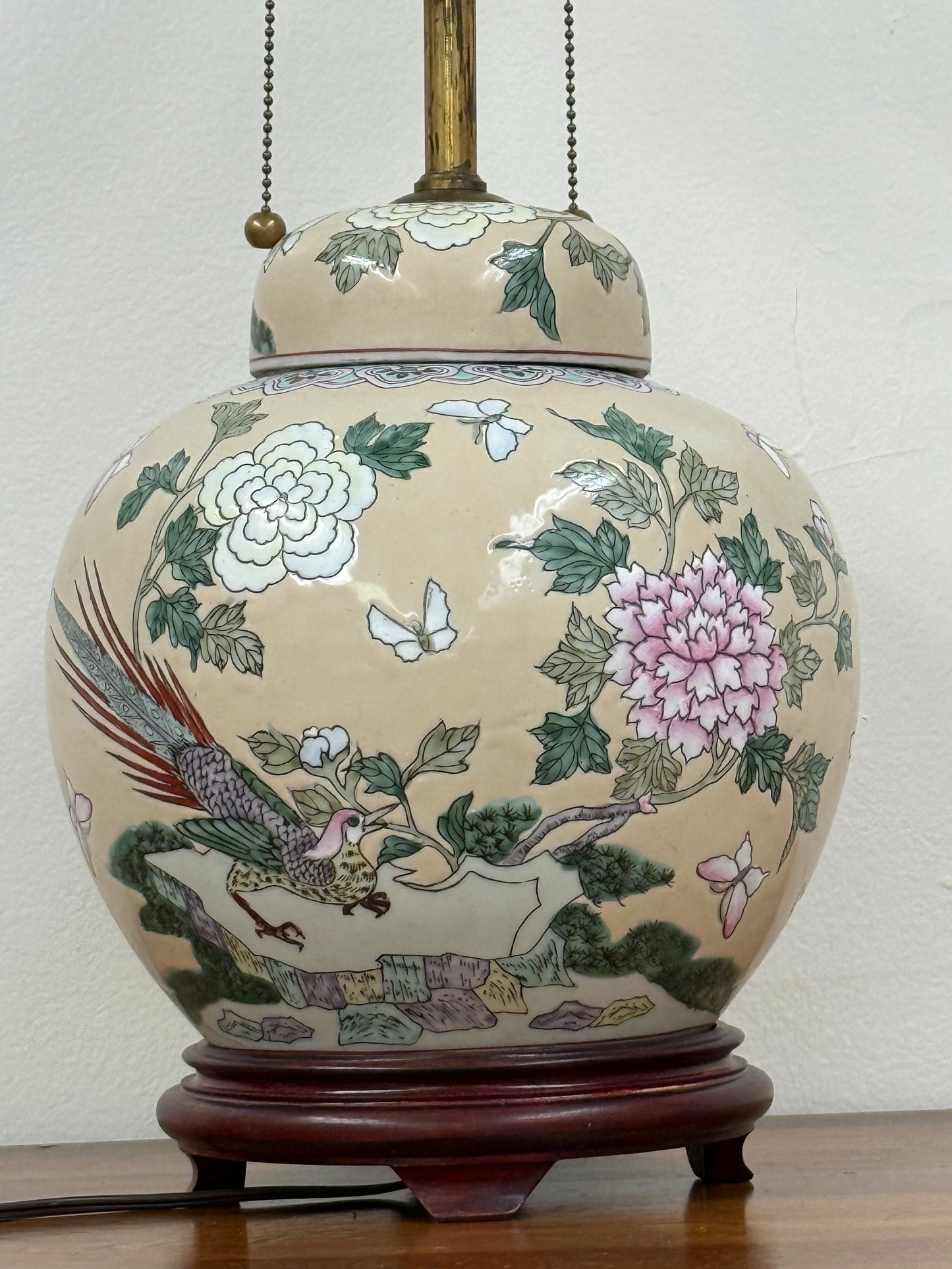 Ginger Jar Lamp with Pheasant and Flowers