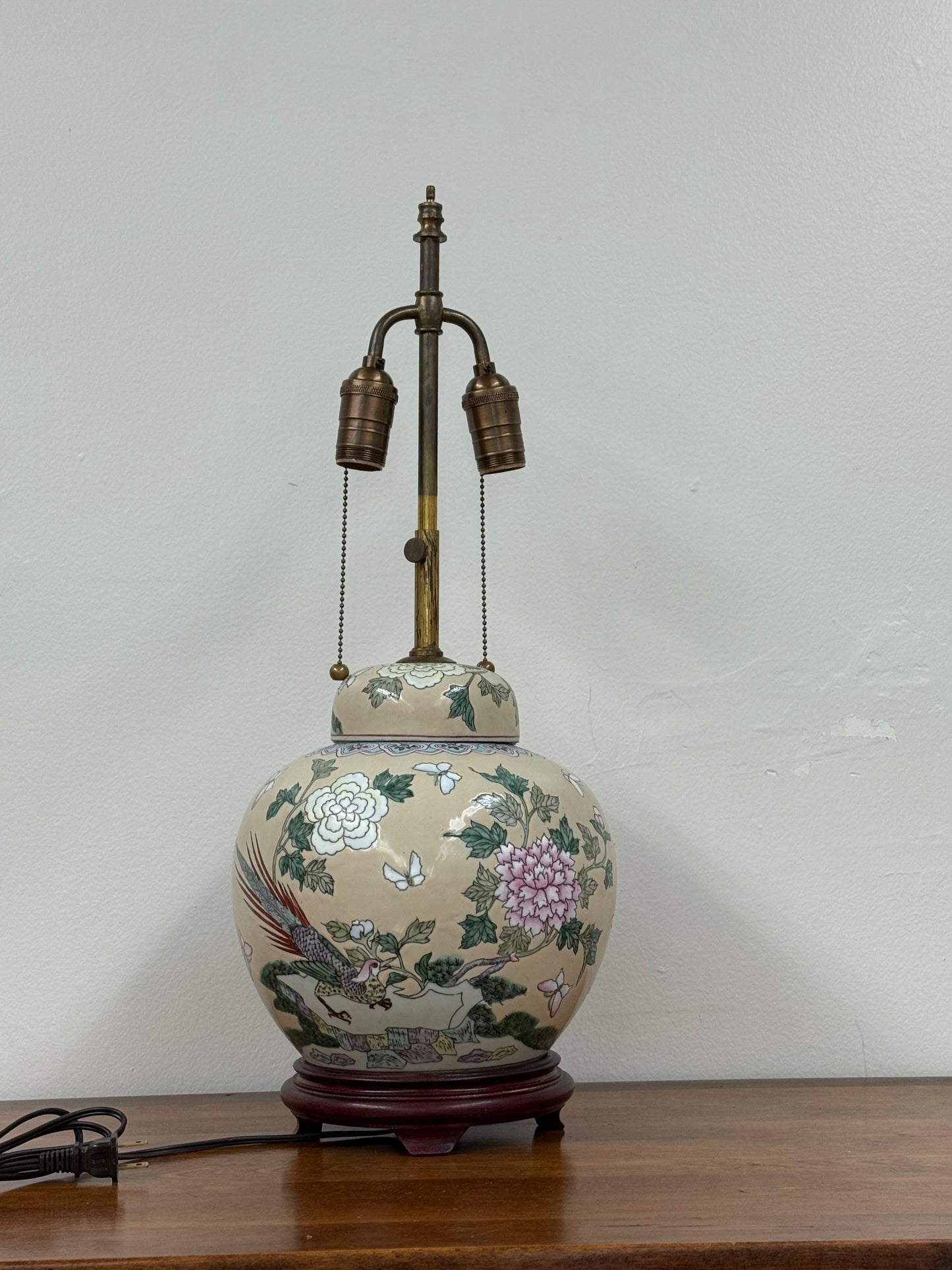 Ginger Jar Lamp with Pheasant and Flowers
