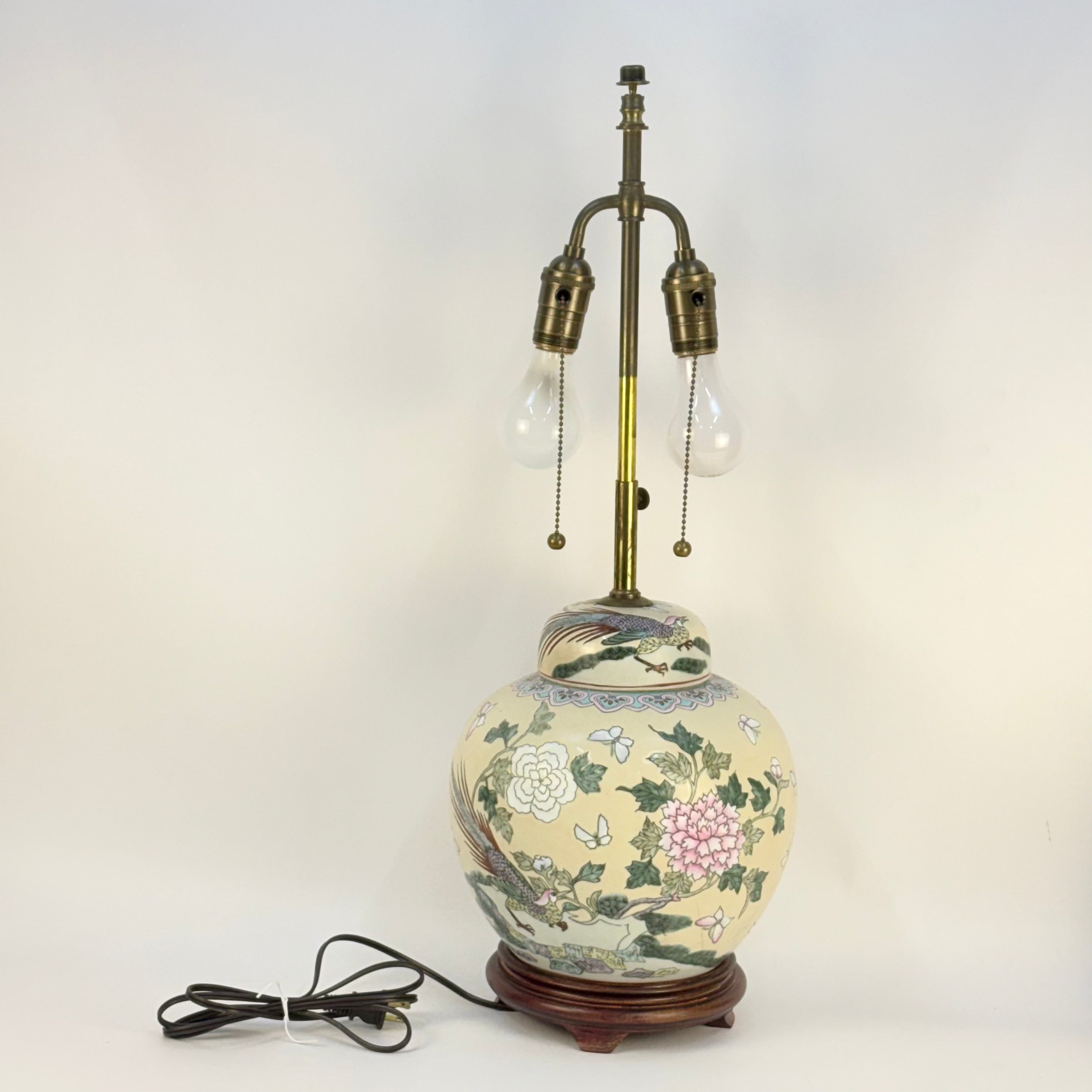 Ginger Jar Lamp with Pheasant and Flowers